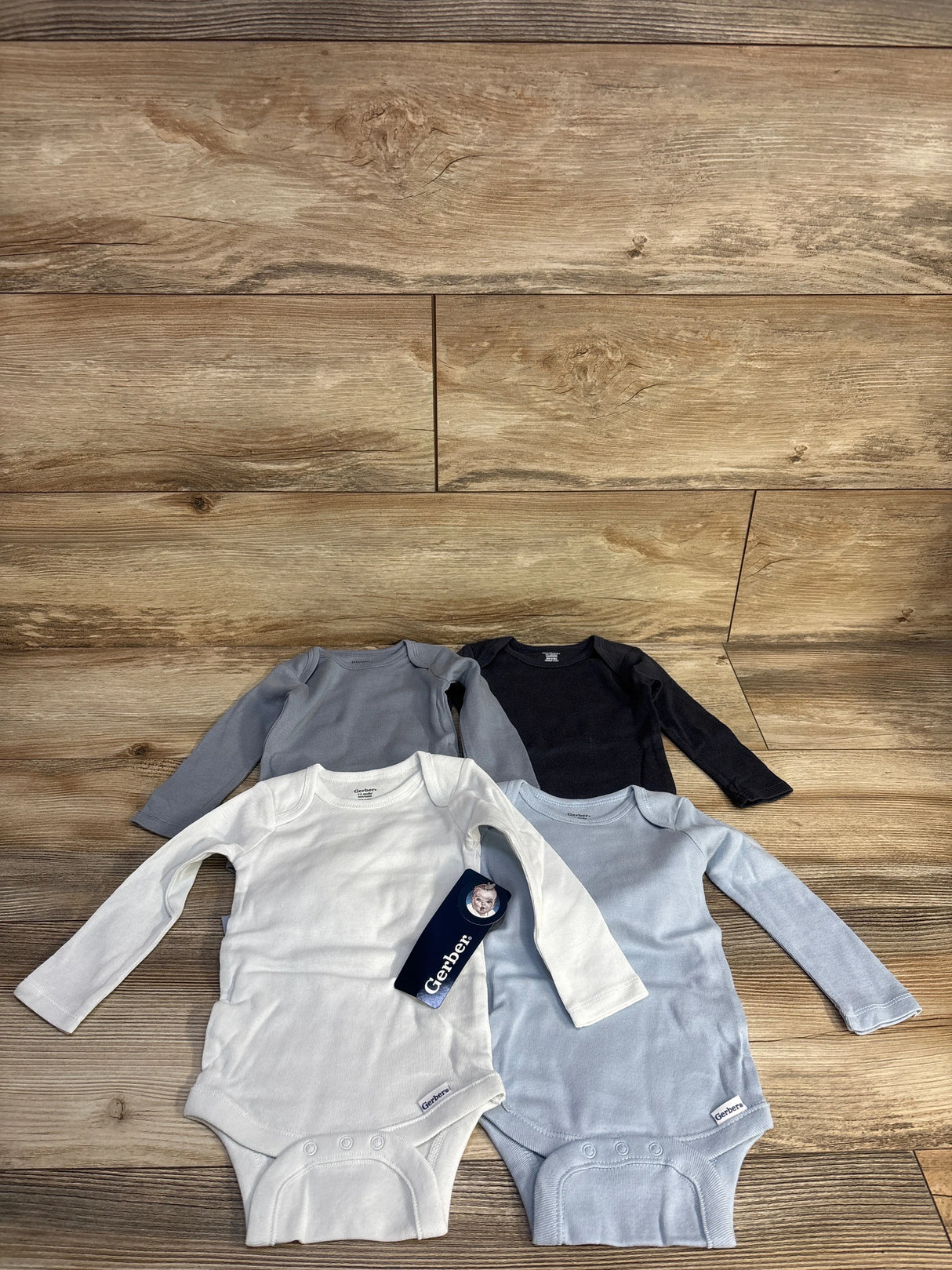 NEW Gerber 4pk Long Sleeve Bodysuits Blue/Grey sz 3-6m
