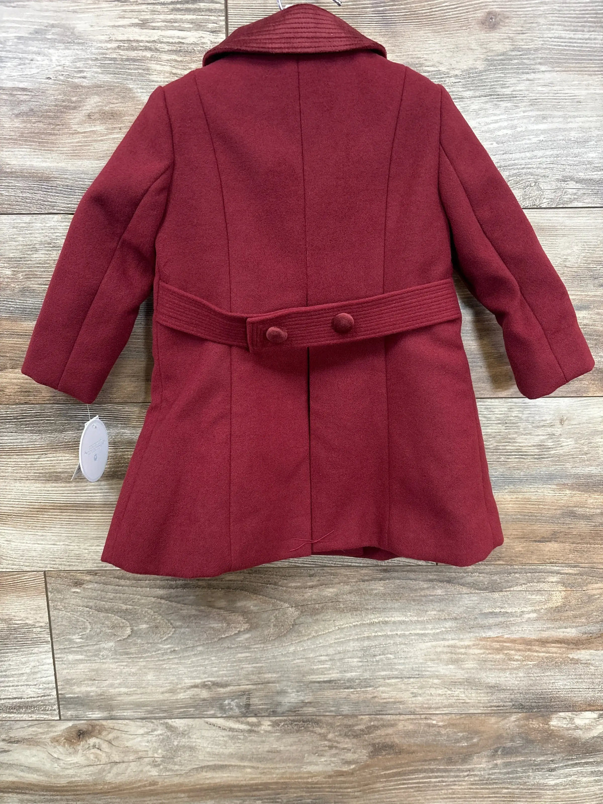 Burgundy girls wool coat with back belt and buttons, resale kids outerwear