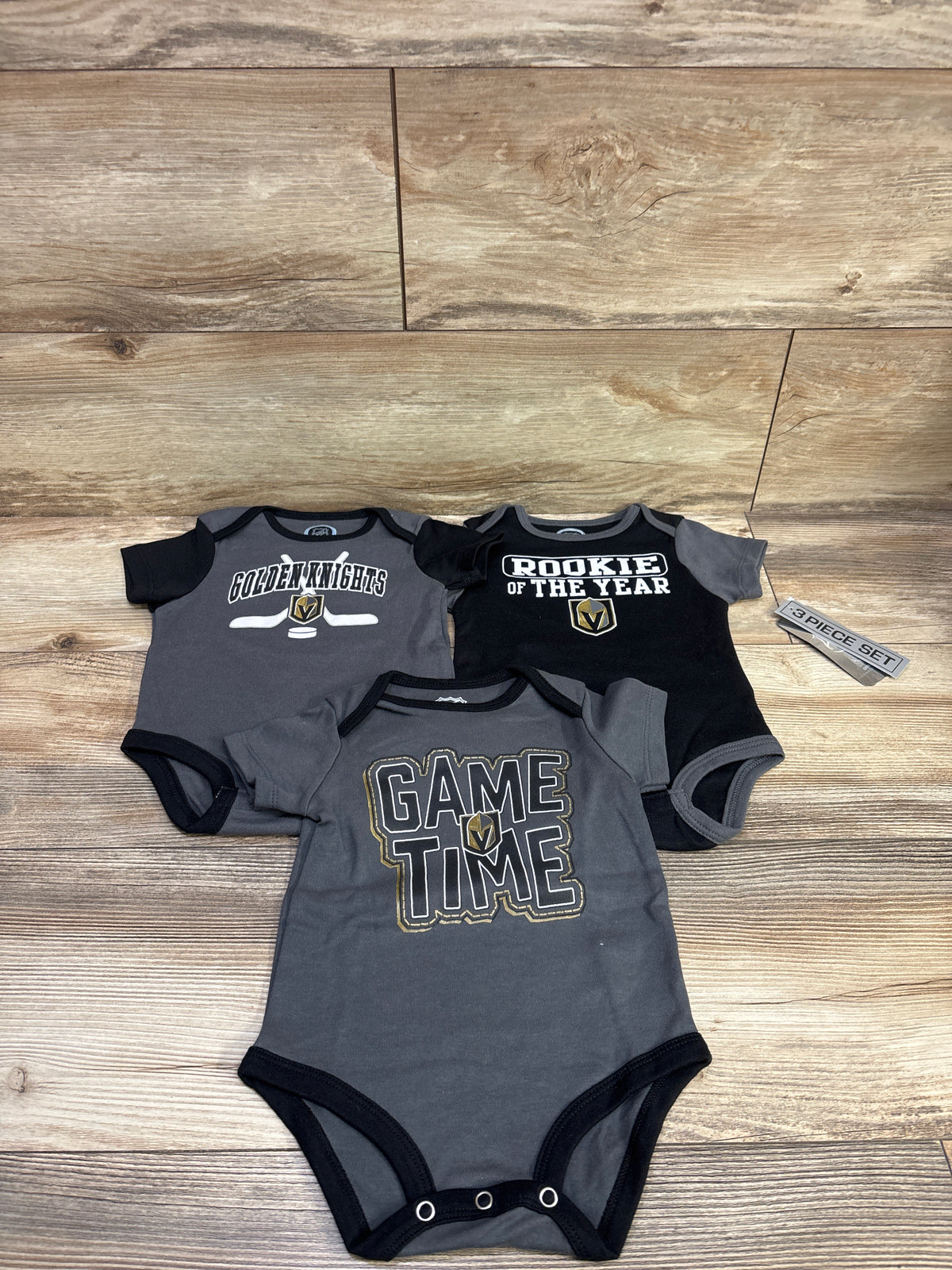 NEW NHL Golden Knights 3pk Bodysuit Set Grey sz 3/6m