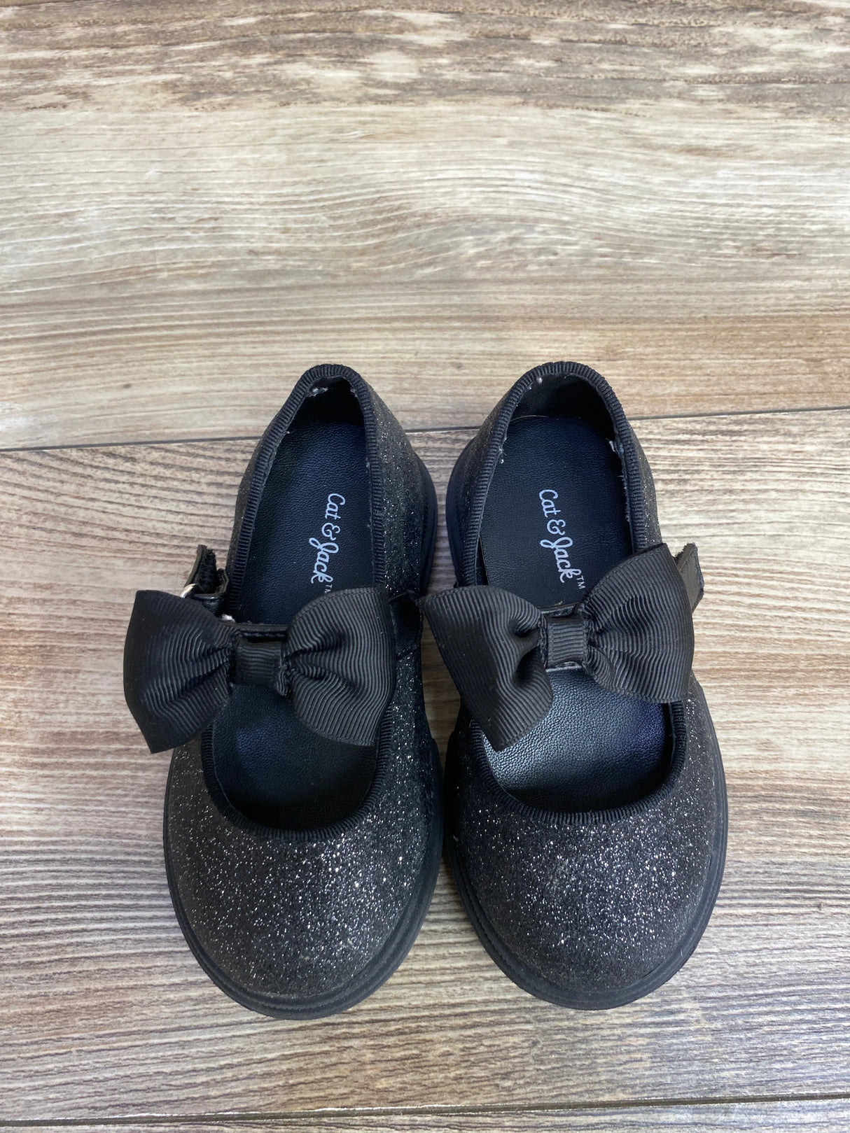 Cat & Jack Kori Lug Sole Mary Jane Flats, Black Glitter sz 6c