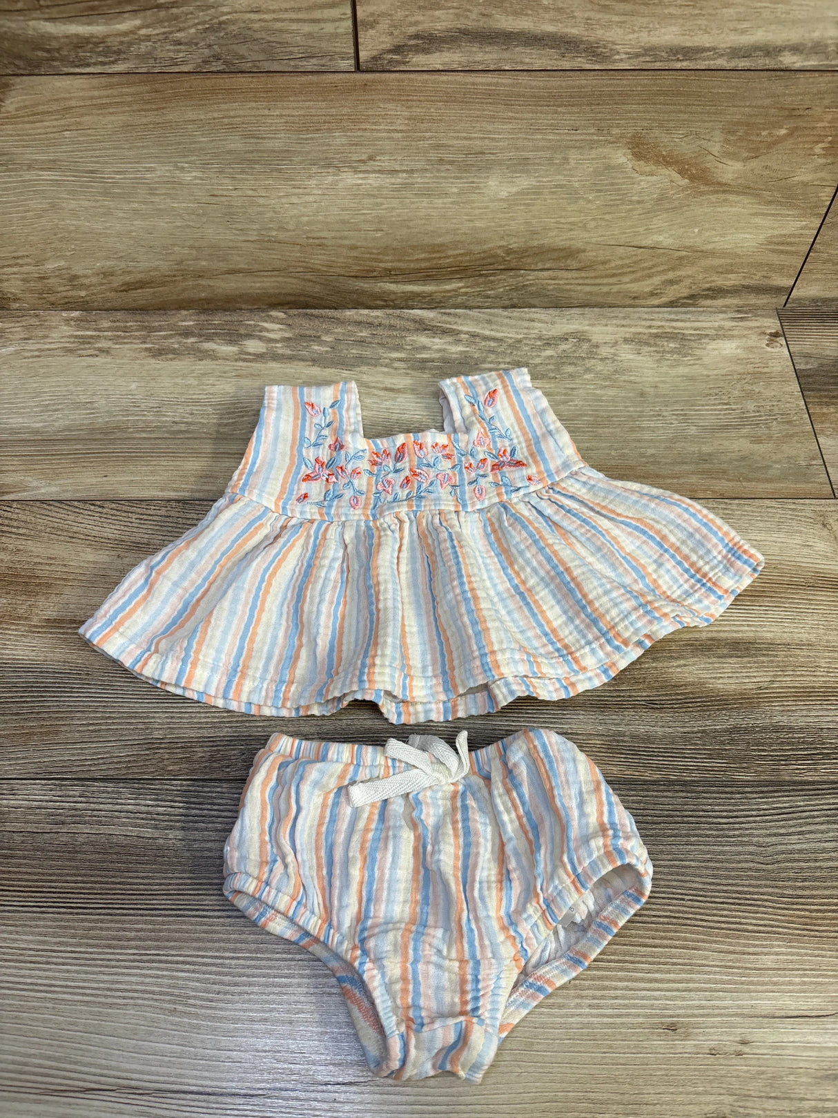 Btween 2pc Embroidered Striped Top & Bloomers Set White sz 12m