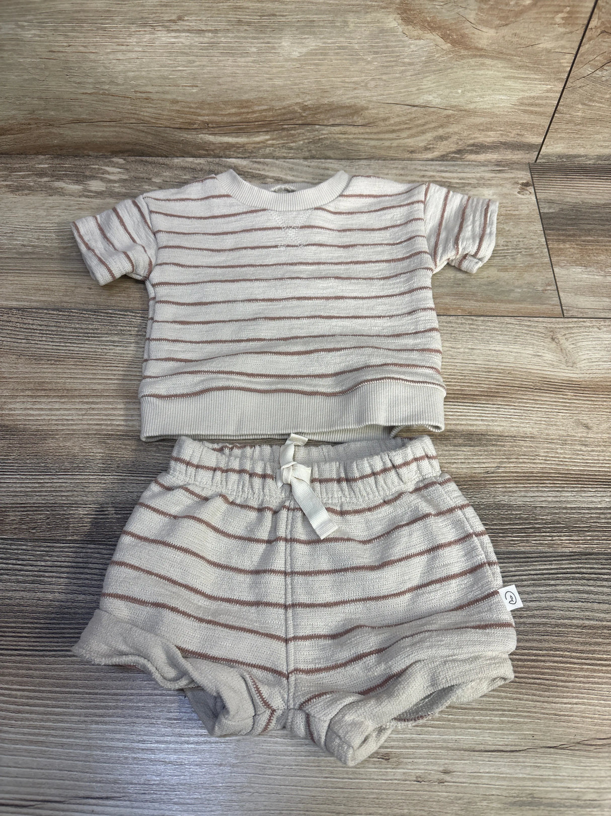 Little Planet Organic 2pc Striped Shirt & Short Set Beige sz 3m