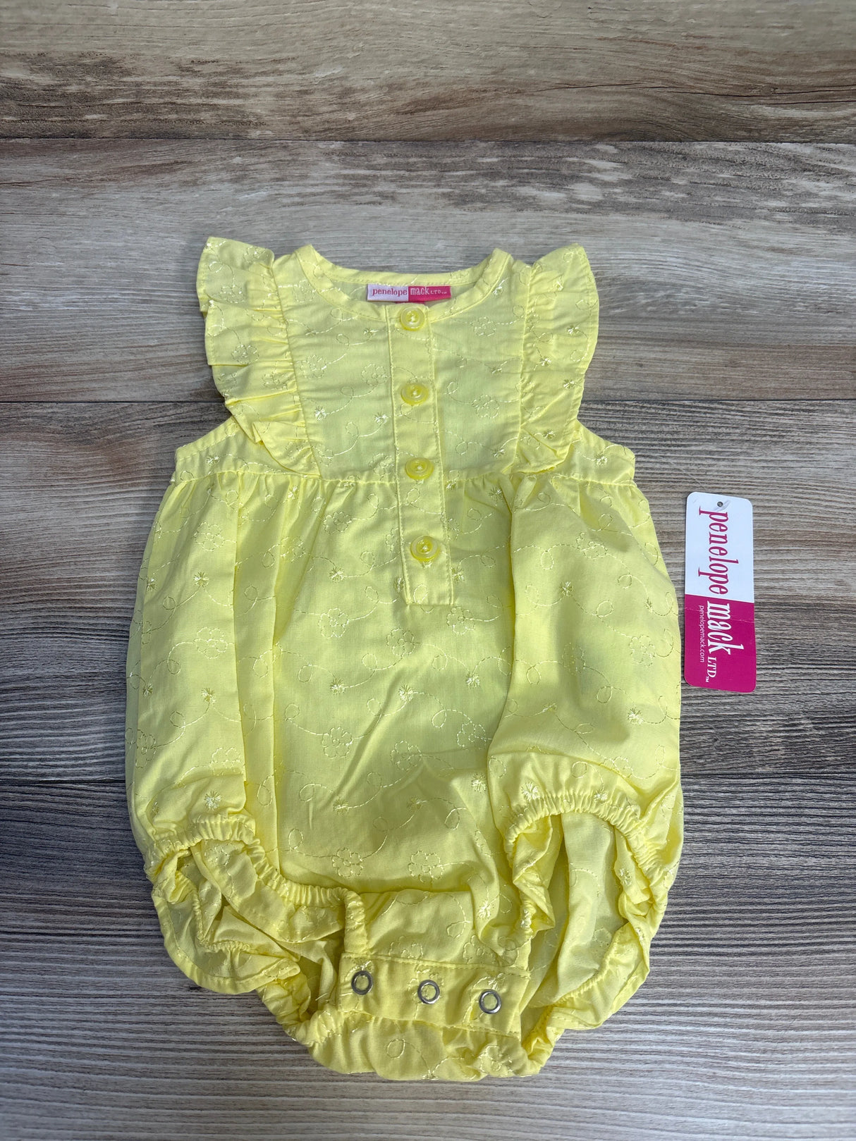 Penelope Mack Floral Ruffled Bubble Romper Yellow sz 3-6m