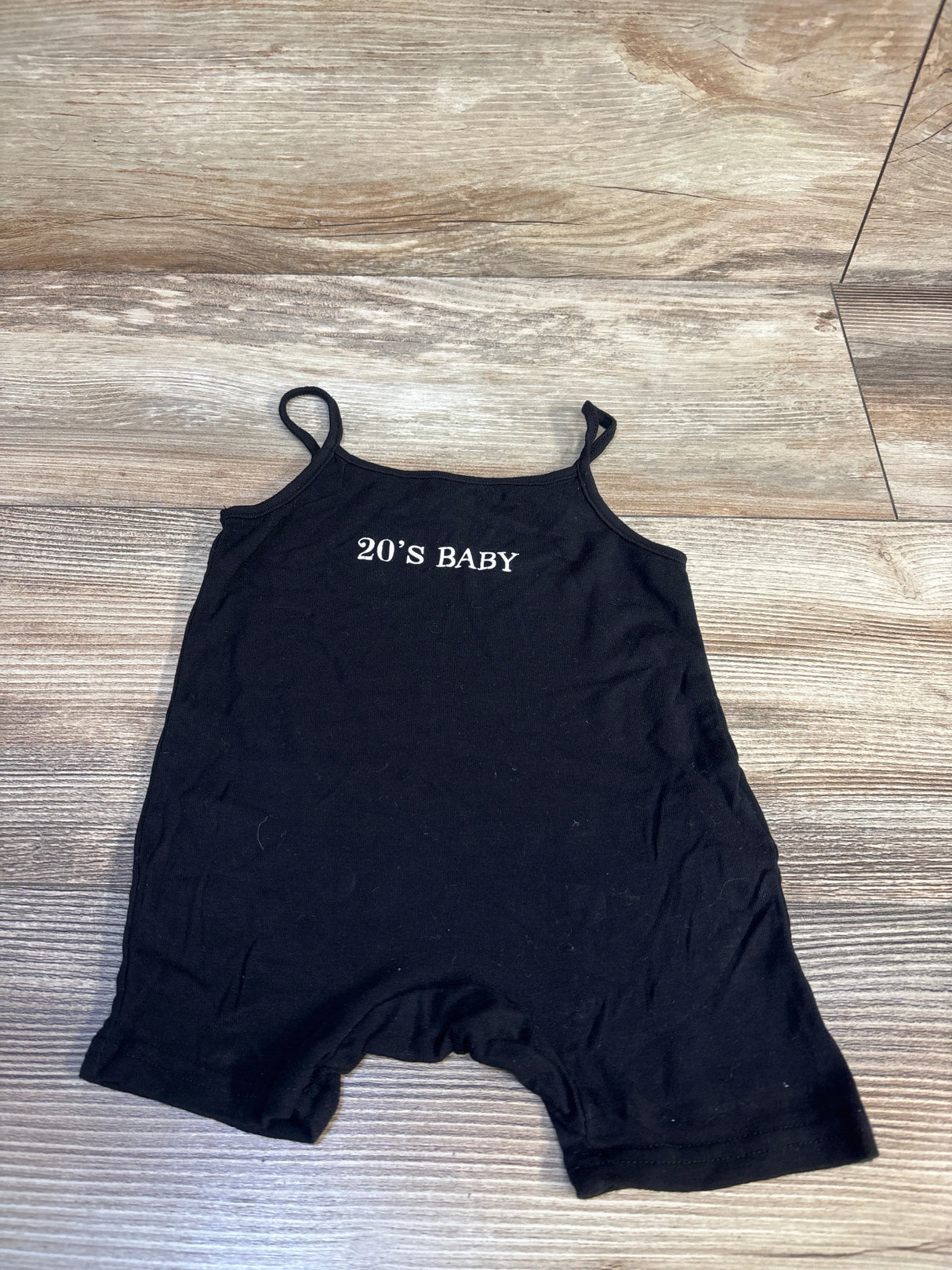 Shein '20's Baby' Tank Romper Black sz 6-9m