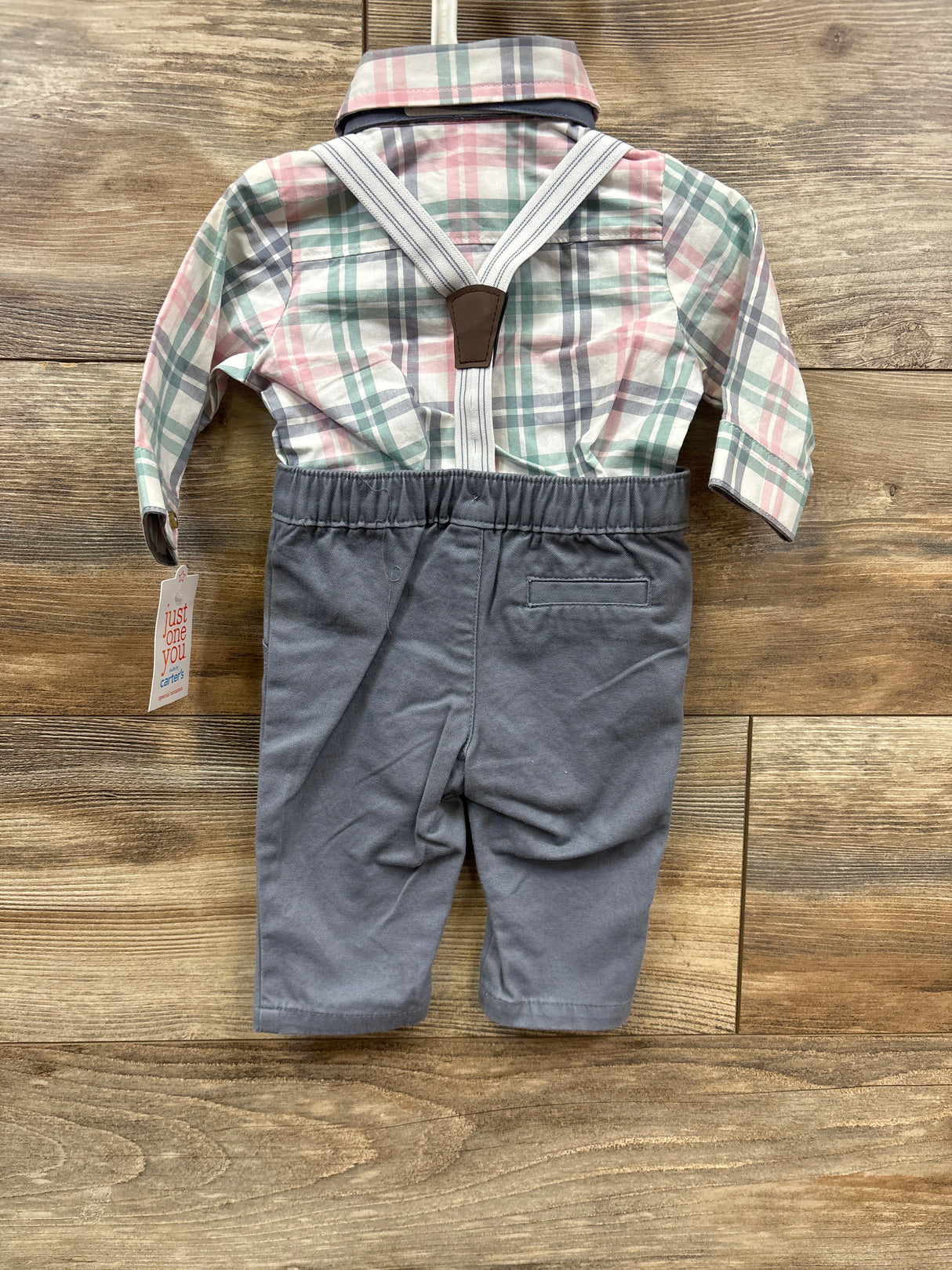NEW Just One You 3pc Plaid Shirt & Suspenders Set White sz 3m