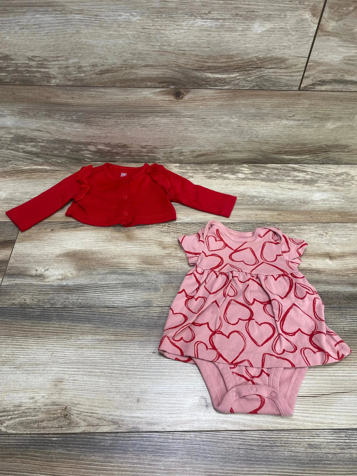 Just One You 2pc Cardigan & Heart Print Bodysuit Dress Pink Red sz 3m - Me n Mommy To Be