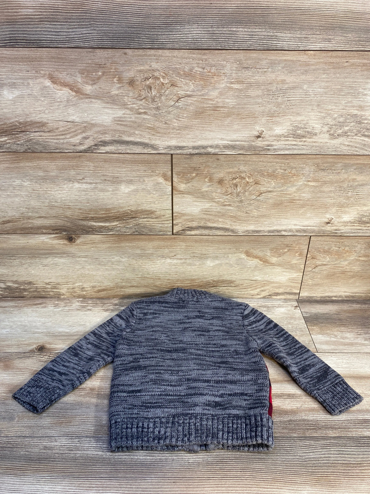 Cat & Jack Red Buffalo Check Knit Zip-Up Sweater sz 2T