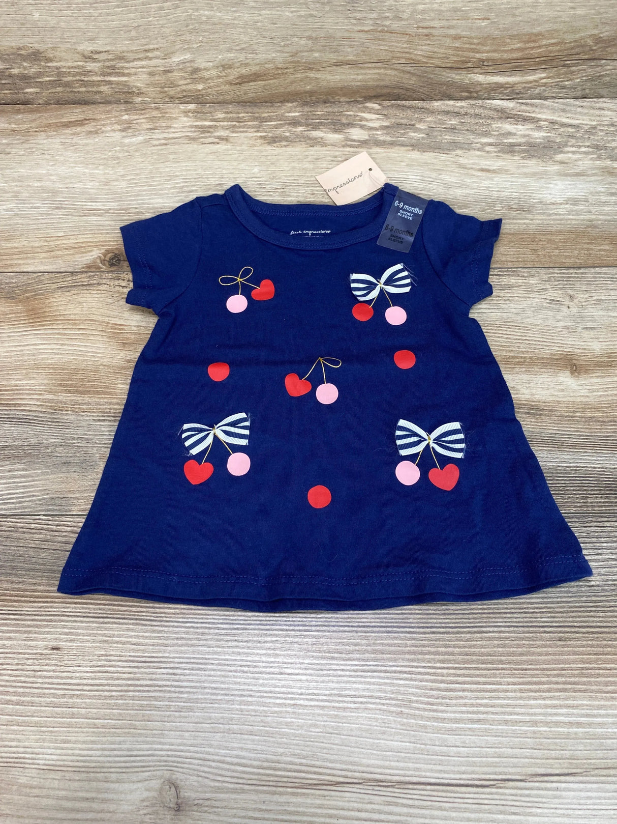 NEW First Impressions Cherry Shirt Navy sz 6-9m - Me n Mommy To Be