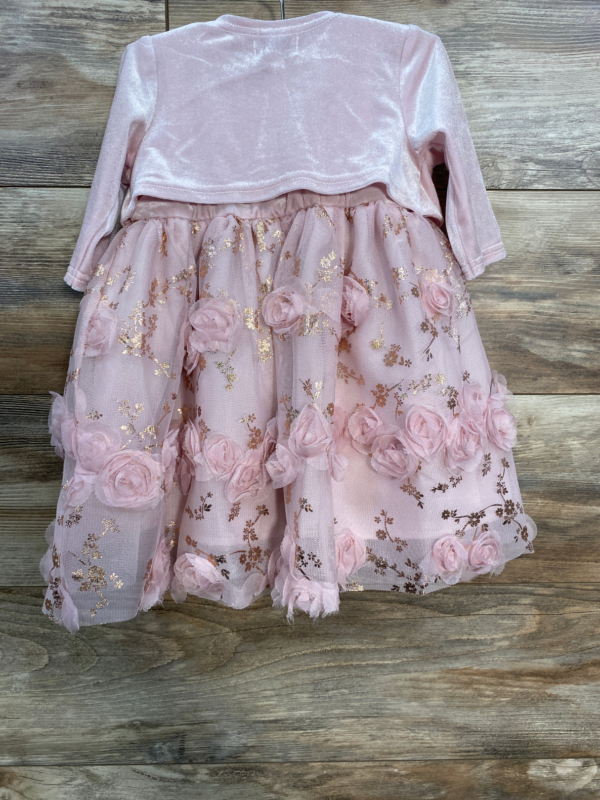 Blueberi Boulevard 2pc Velvet Lace Tulle Dress & Cardigan Set Pink sz 12m