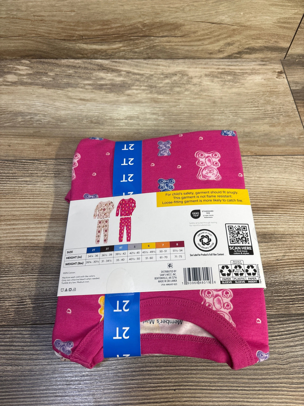 NEW Member's Mark 4pc Organic Cottom Pajama Set Pink sz 2T