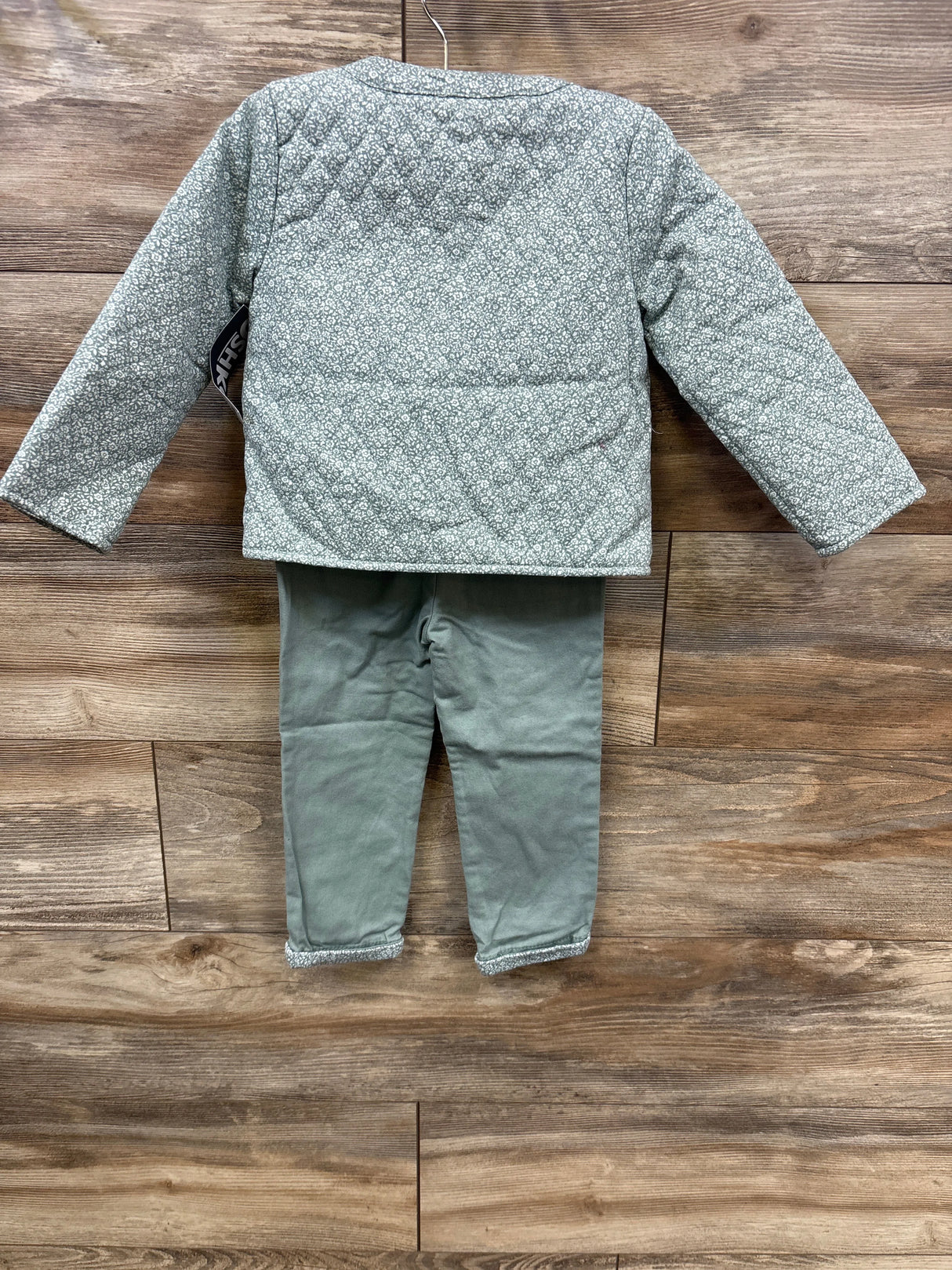 NEW OshKosh Floral Print Quilted Jacket & Eyelet Pants Set Green sz 2T
