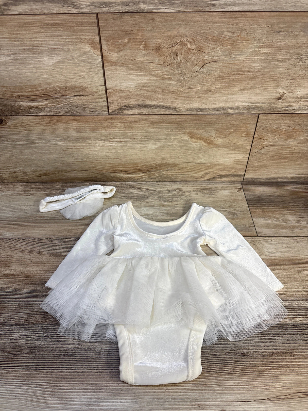 Baby Gap 2pc Velvet Tulle Bodysuit Dress & Headband Set Ivory sz 3-6m