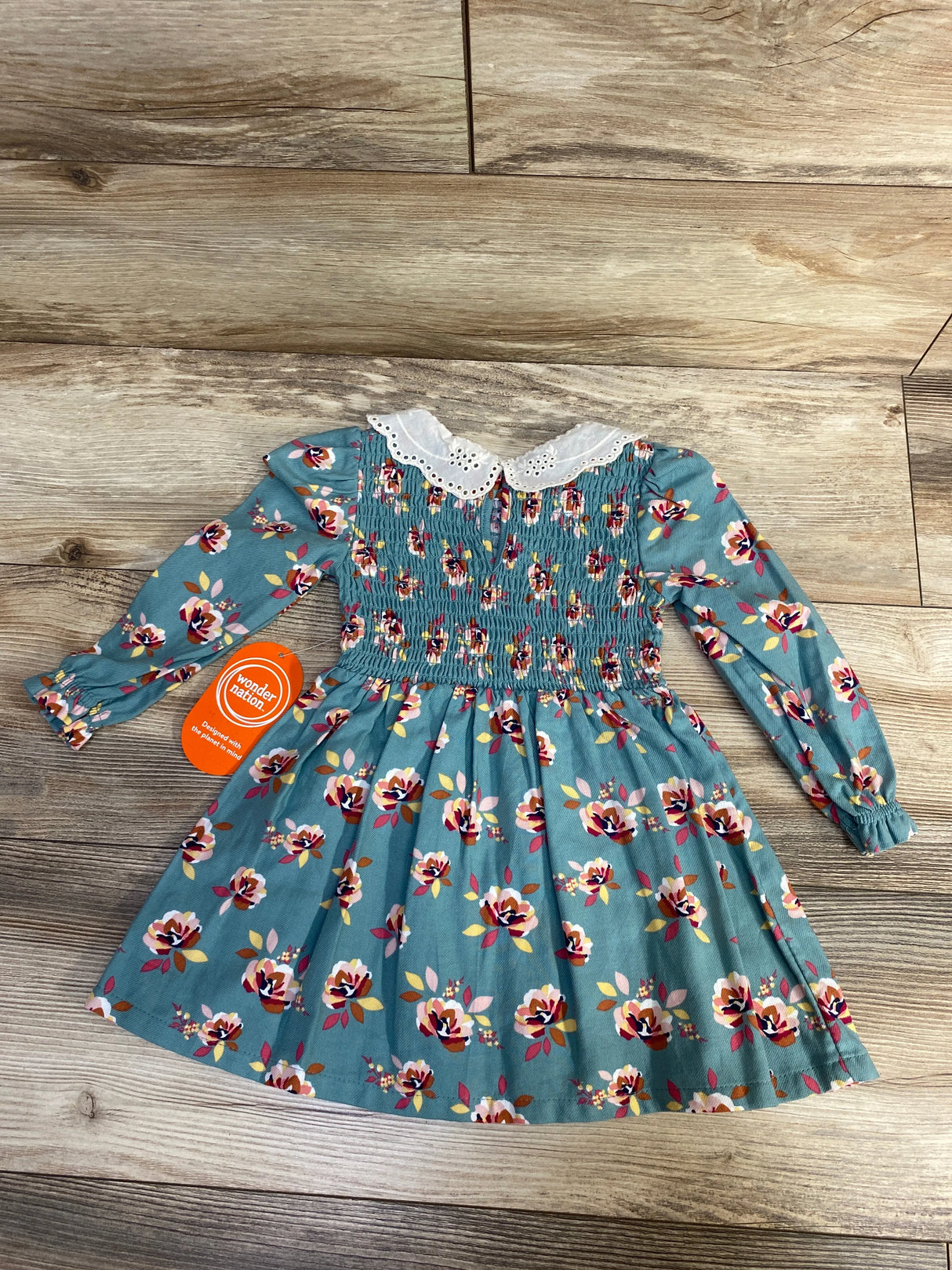 NEW Wonder Nation Smocked Eyelet Trim Dress Teal sz 18m