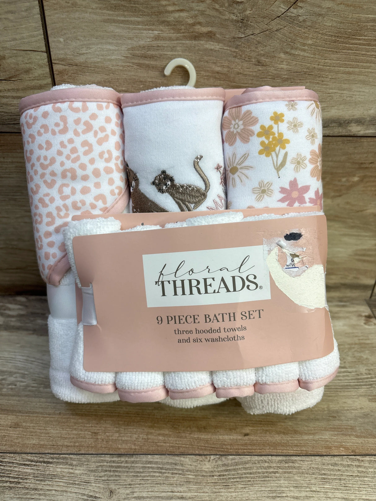 NEW FLoral Thread 9pc Bath Set - 3 Hooded Towels 6 Washcloths