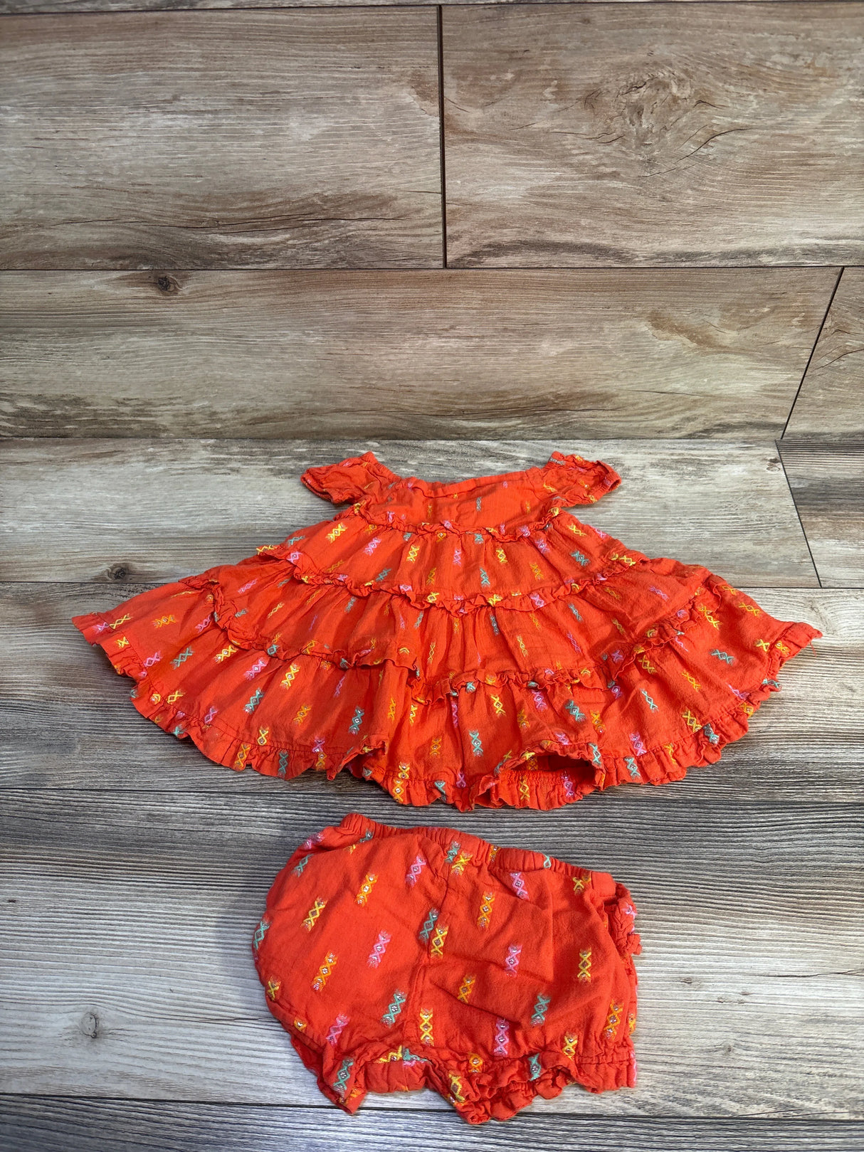 Cynthia Rowley 2oc Tiered Dress & Bloomers Set Orange sz 6-9m