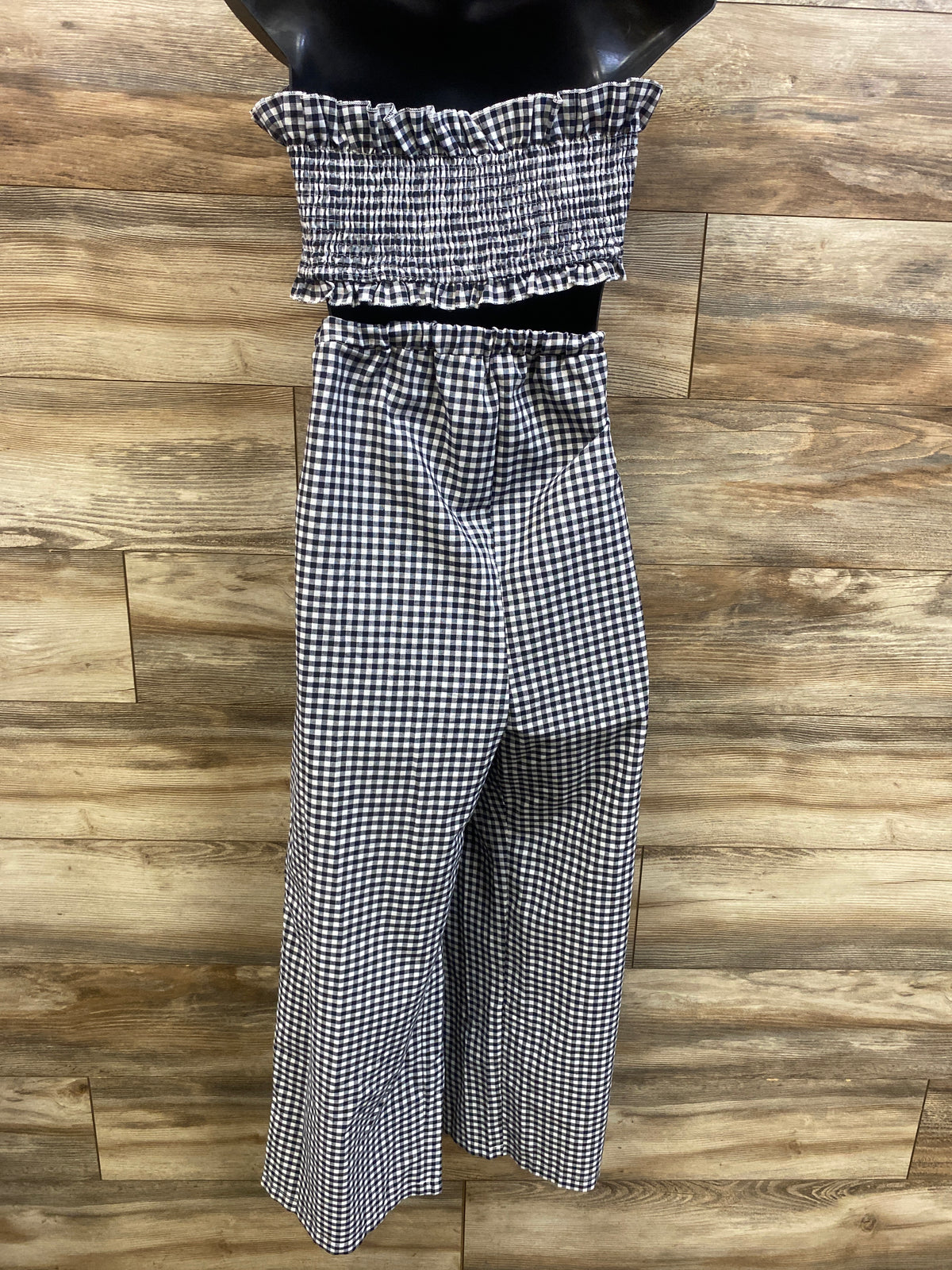 Shein Maternity 2pc Gingham Smocked Top & Pants Set Grey sz Large