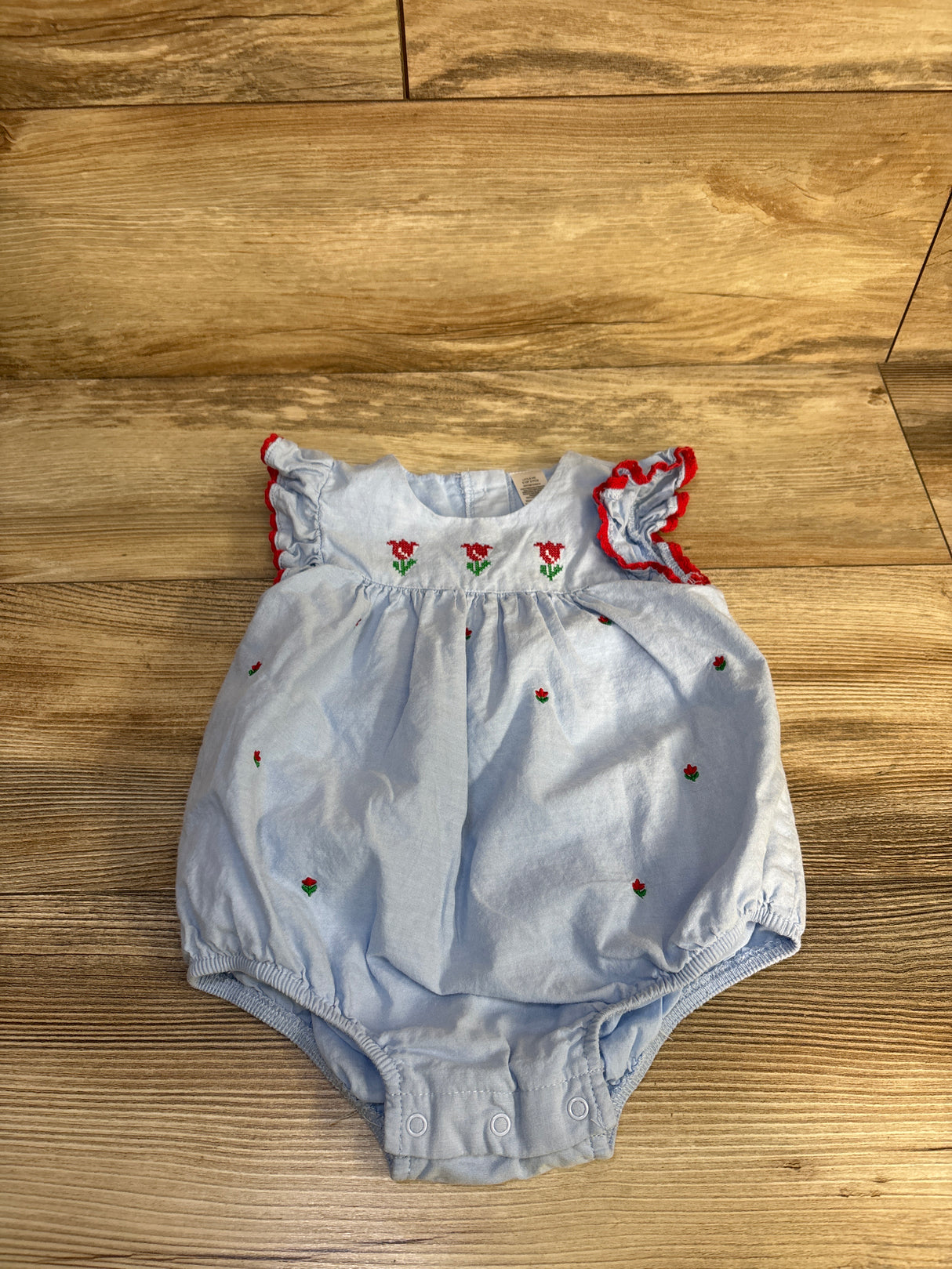Little Me Embroidered Chambray Bubble Romper Blue sz 18m