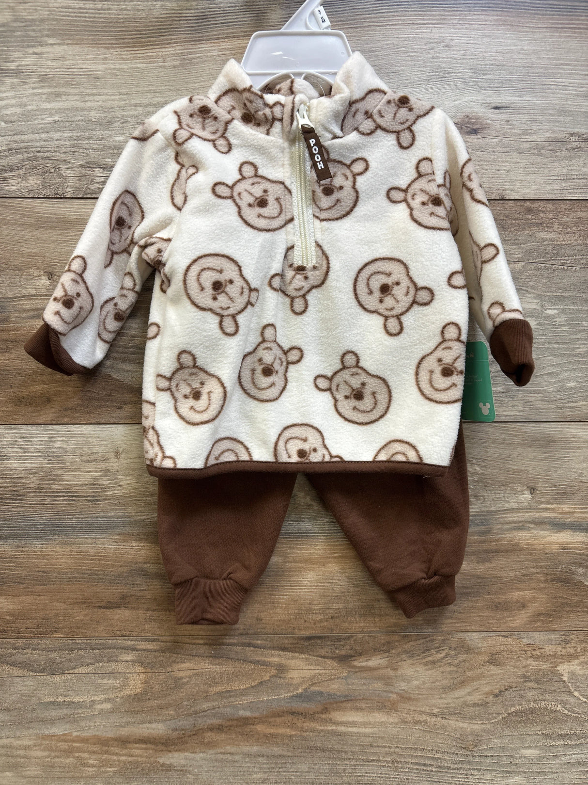 NEW Disney Baby 2pc Winnie The Pooh Fleece Half-Zip Jacket Set Ivory sz 3/6m