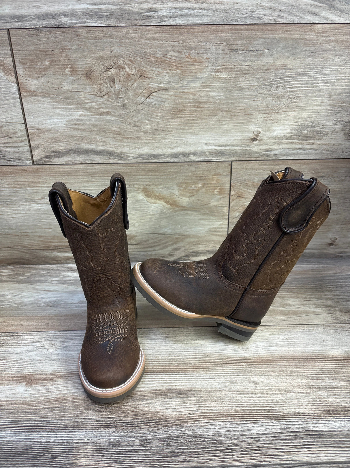 NEW Soto Boots Kids Round Toe Leather Western Boots Brown sz 8c