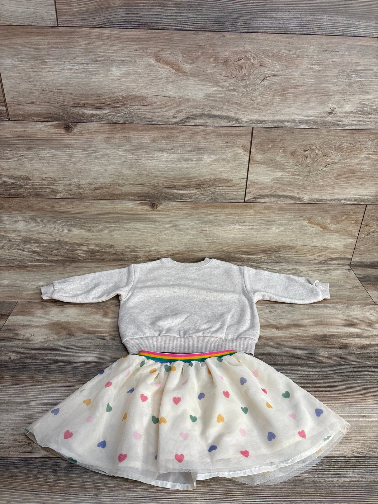 Old Navy 2pc Heart Sweatshirt & Tulle Skirt Taupe sz 18-24m