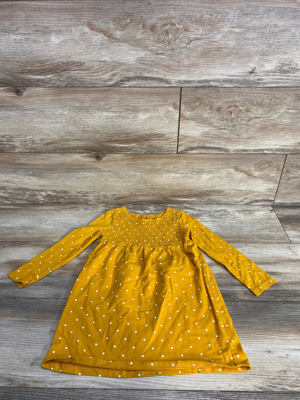 Carter's Smocked Polka Dot Long Sleeve Dress Yellow sz 4T