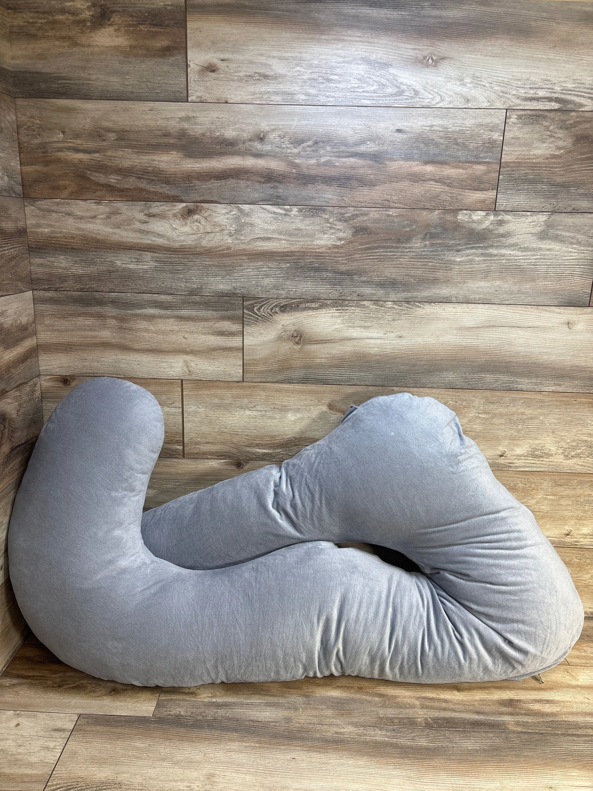 Velour U-Shaped Pregnancy Pillow, Grey