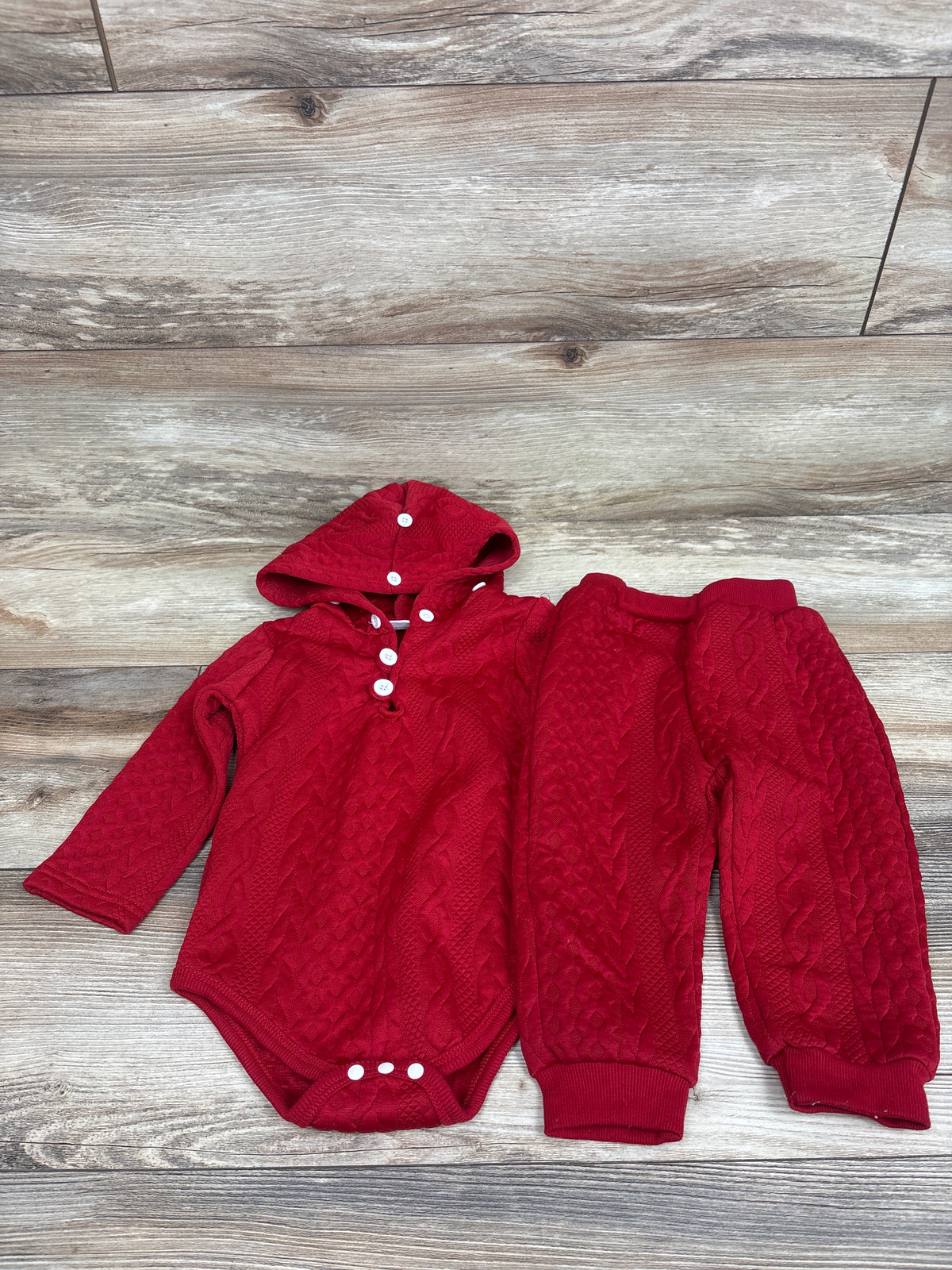 Shein 2pc Hooded Quilted Bodysuit & Pants Set Red sz 12-18m