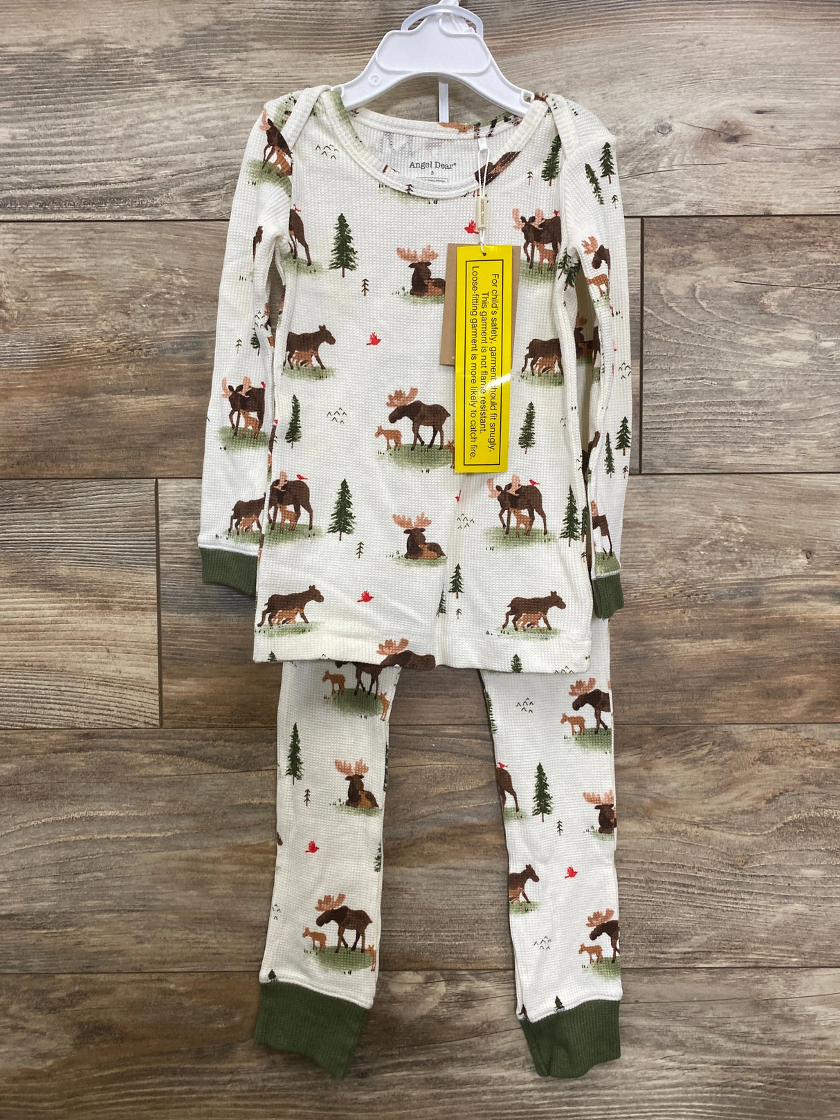 NEW Angel Dear 2pc Waffle Knit Farm Pajama Set White sz 5T