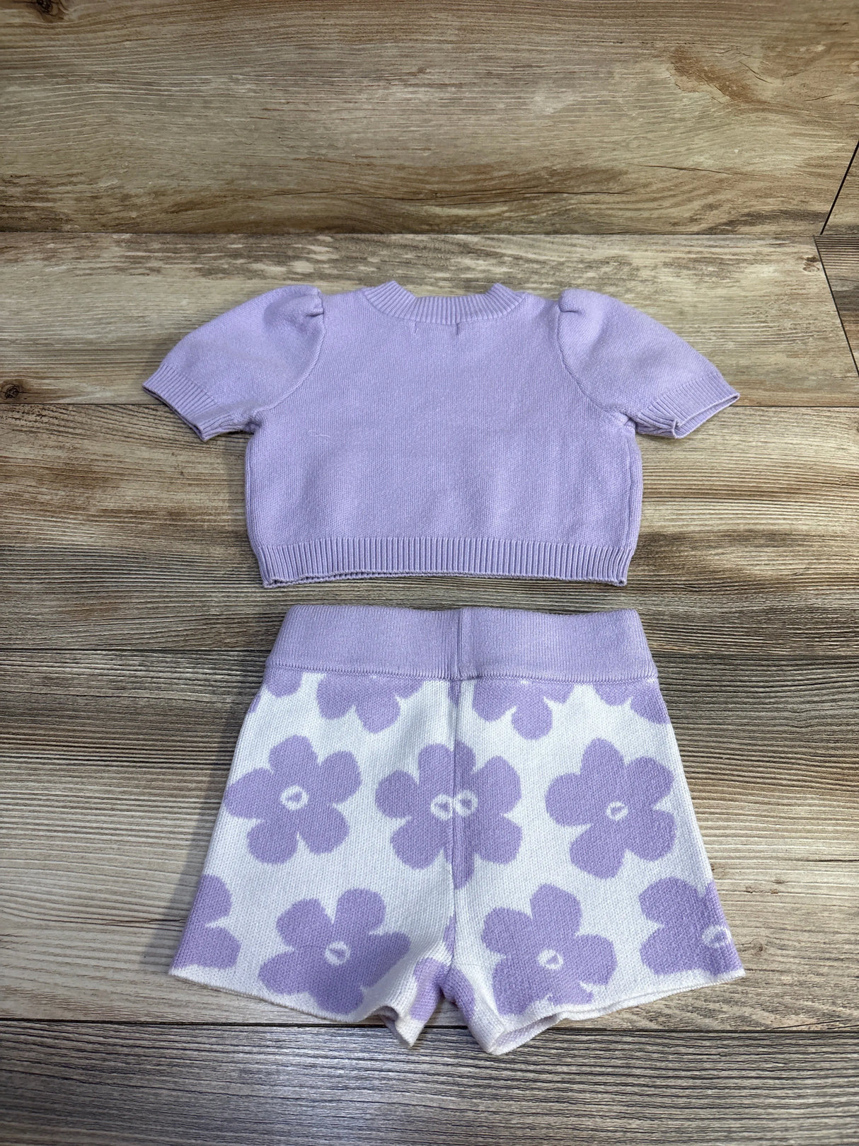 Grayson Mini 2pc Knit Puff Sleeve Top & Shorts Set Purple sz 12m
