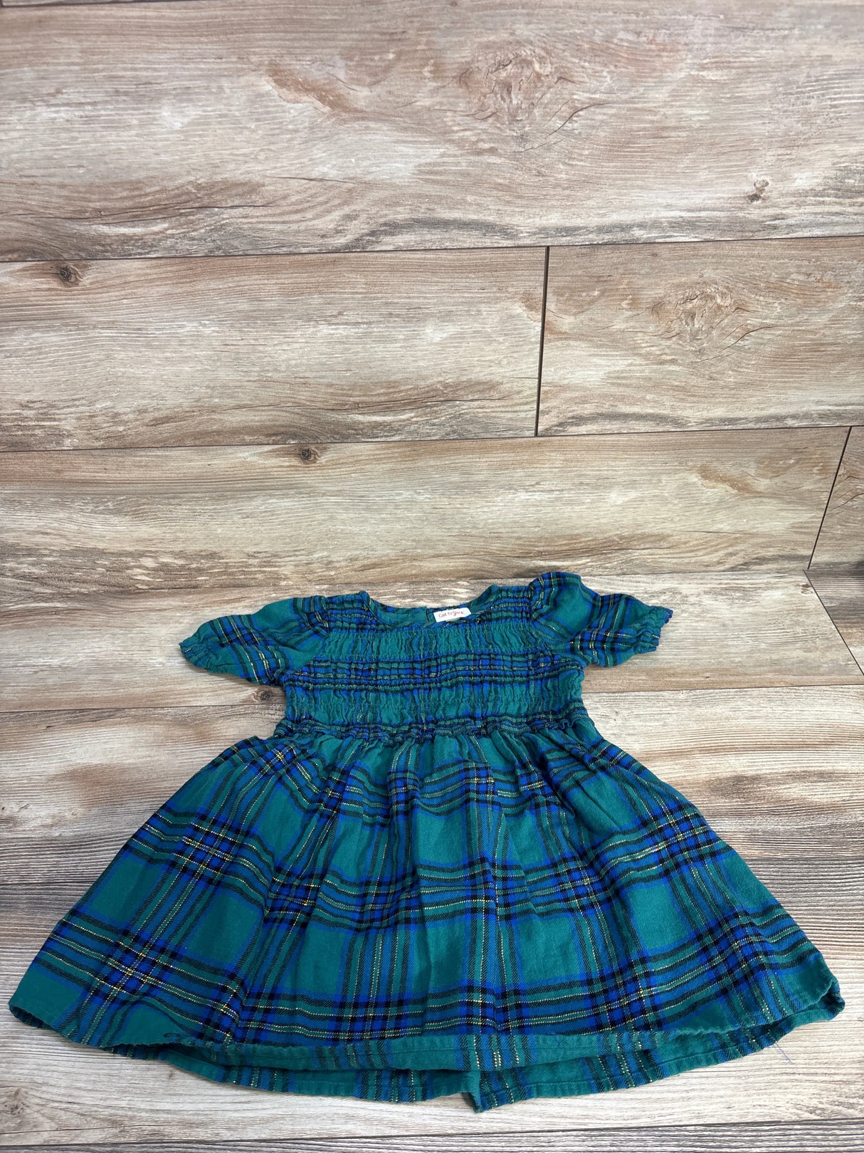 Cat & Jack Plaid Smocked Dress Green sz 4T