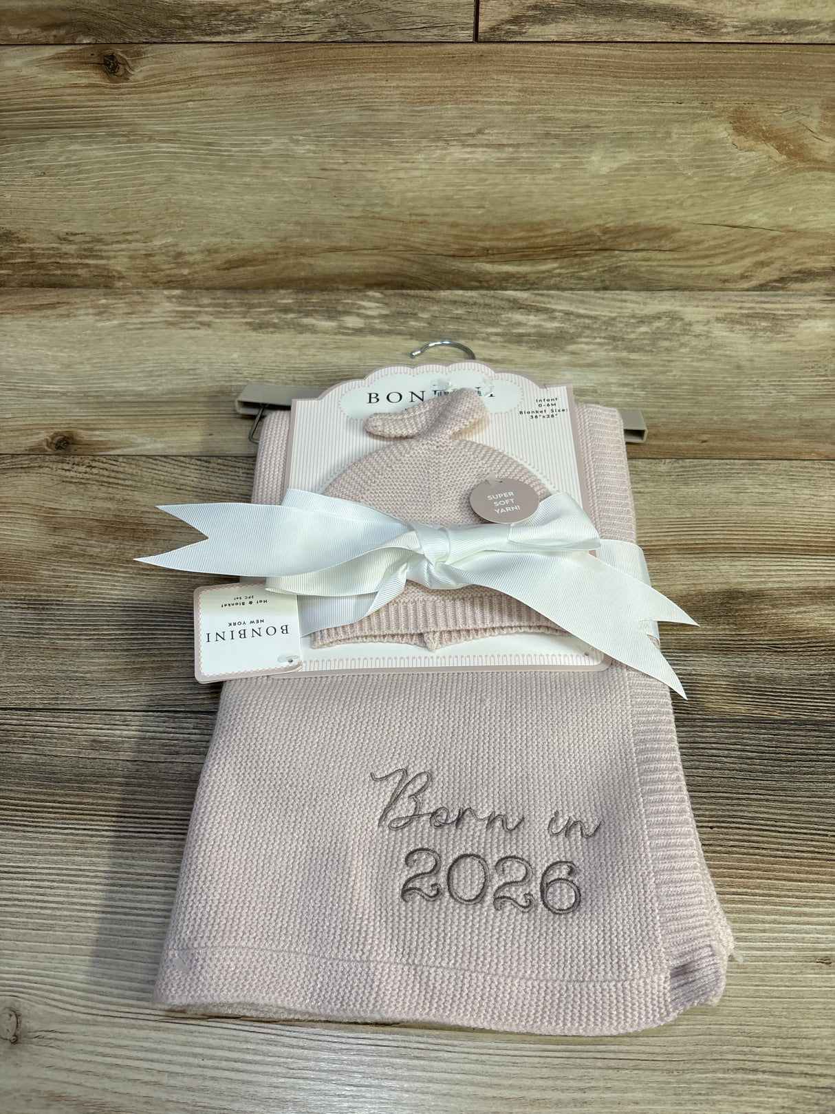 NEW Bonbini Baby Knit Hat & Blanket Set – 0–6 Months - Creme Beige