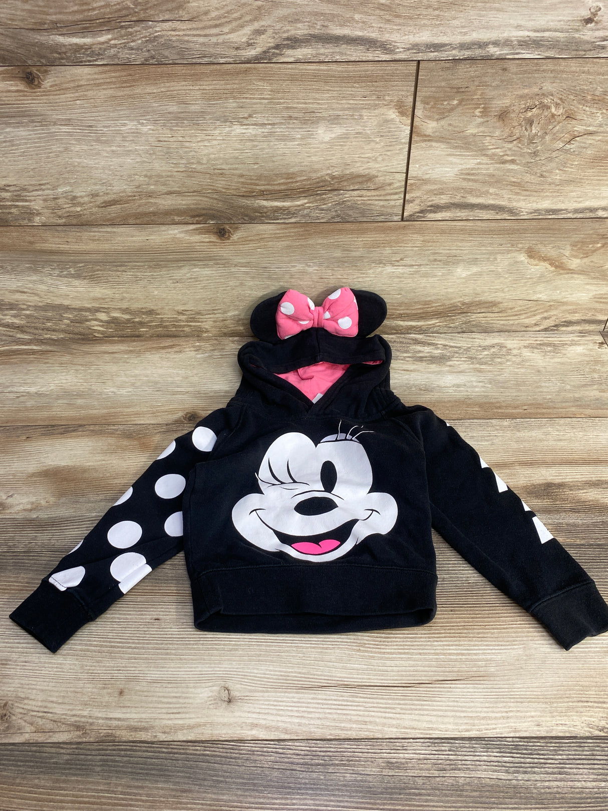 Disney Store Minnie Mouse Pull Over Hoodie Black sz 2T