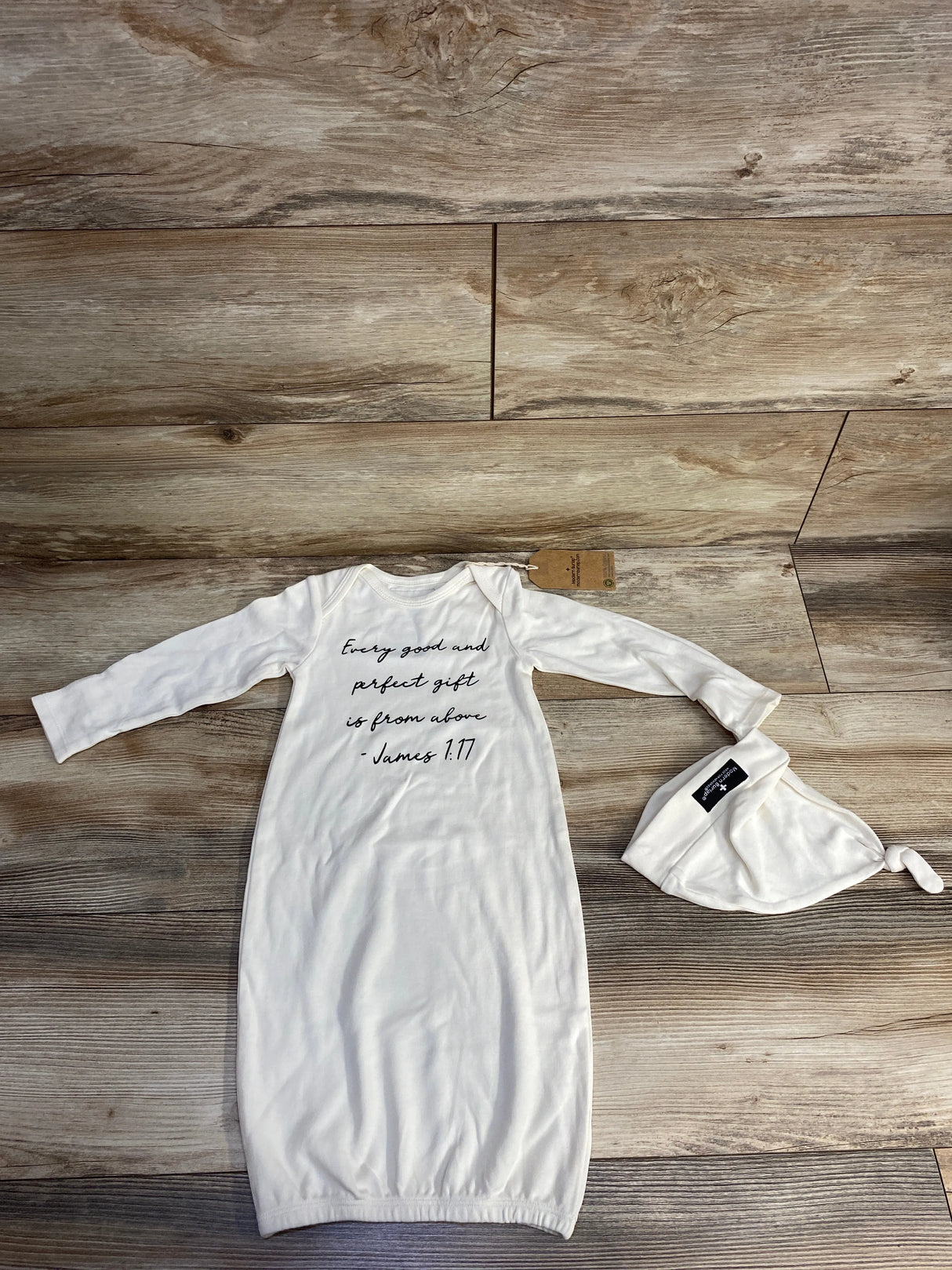 NEW Modern Burlap Organic Gown + Hat Sets - Scripture Ivory sz 0-3m