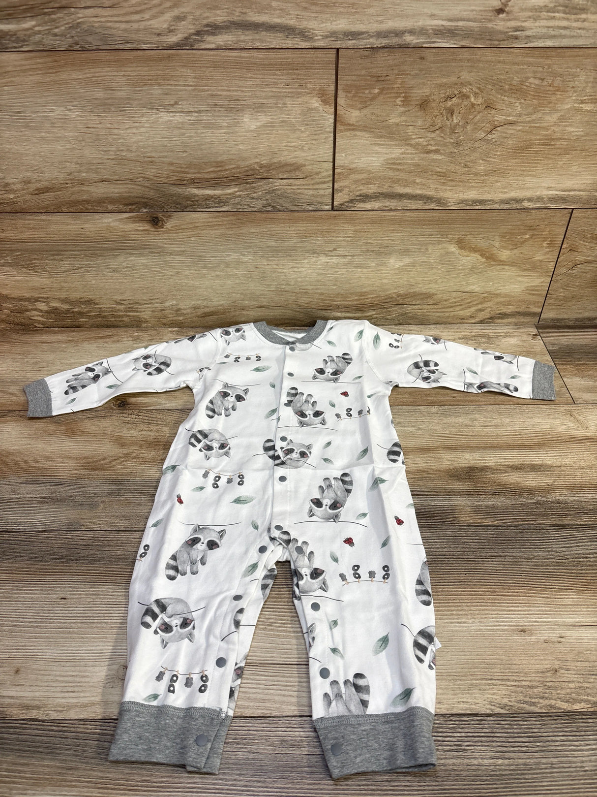 NWOT Cherie Kids Racoon Print Snap Coverall White sz 6-9m