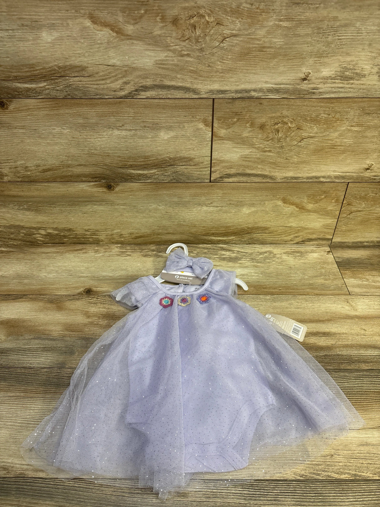 NEW Baby Starters 2pc Metallic Bodysuit Dress & Headband Set Lilac sz 24m