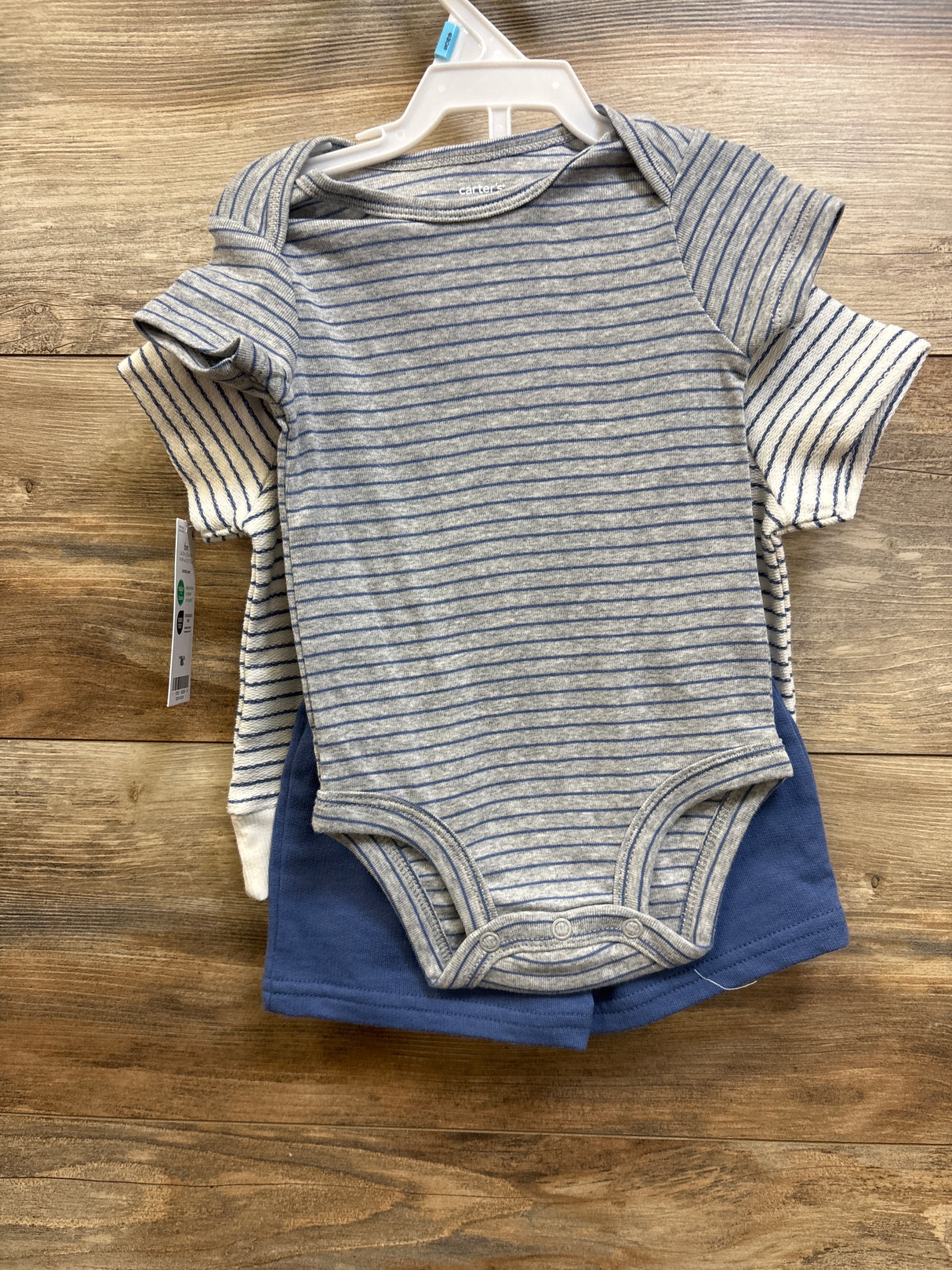 NEW Carter's 3pc Striped Shirt, Shorts, & Bodysuit Set Grey sz 6m