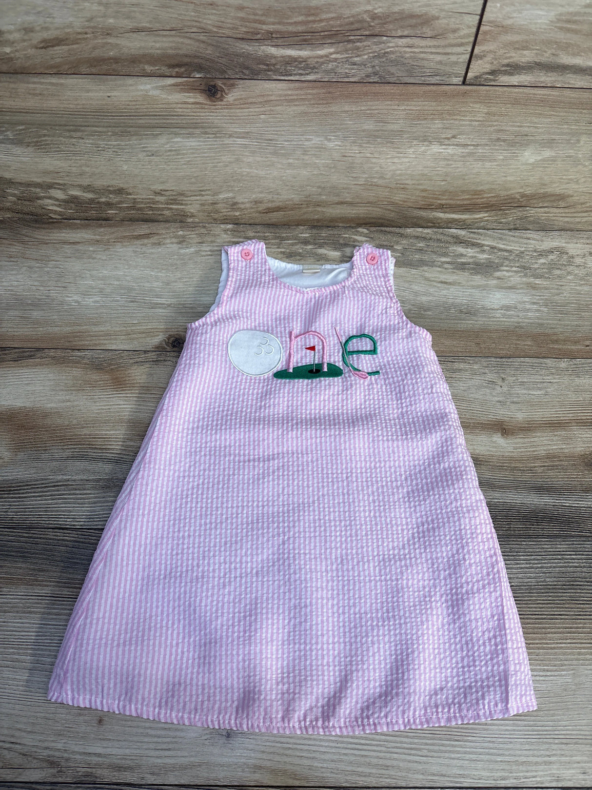 Santikisler Hole In One 1st Birthday A-Line Seersucker Dress Pink sz 12-18m