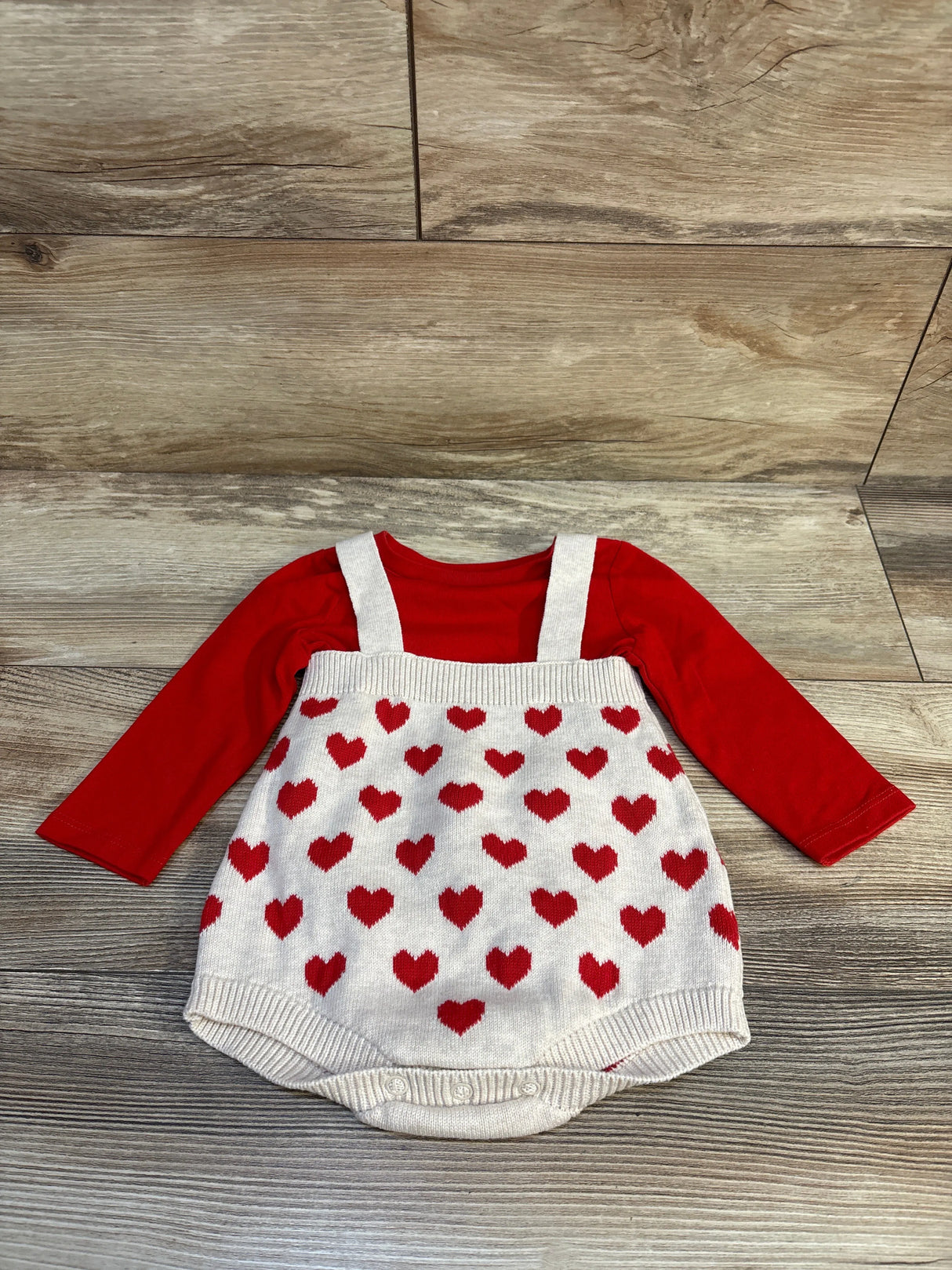 Cat & Jack 2pc Shirt & Heart Print Bubble Romper Red sz 6-9m
