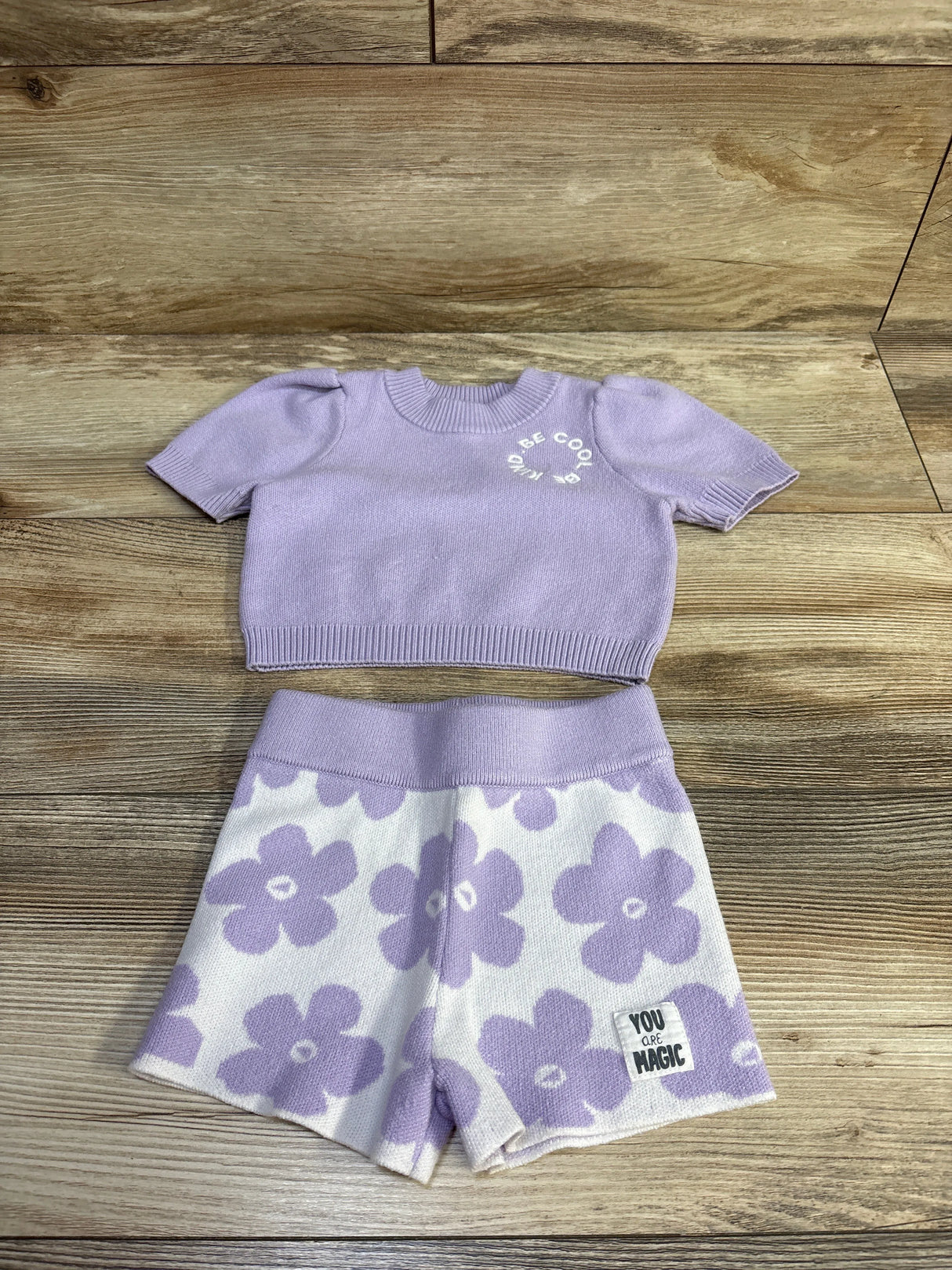Grayson Mini 2pc Knit Puff Sleeve Top & Shorts Set Purple sz 12m