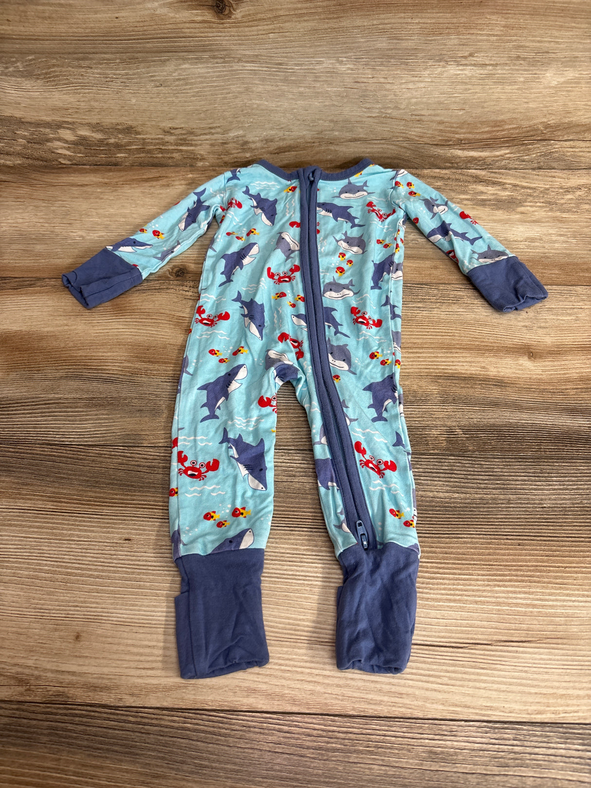 Butter Baby Shark Print Bamboo Convertible Sleeper Blue sz 0-3m
