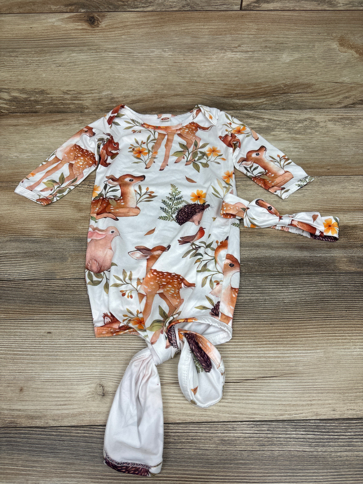 Moru 2pc Animal Print Knot Gown & Headband Set White sz 3-9m