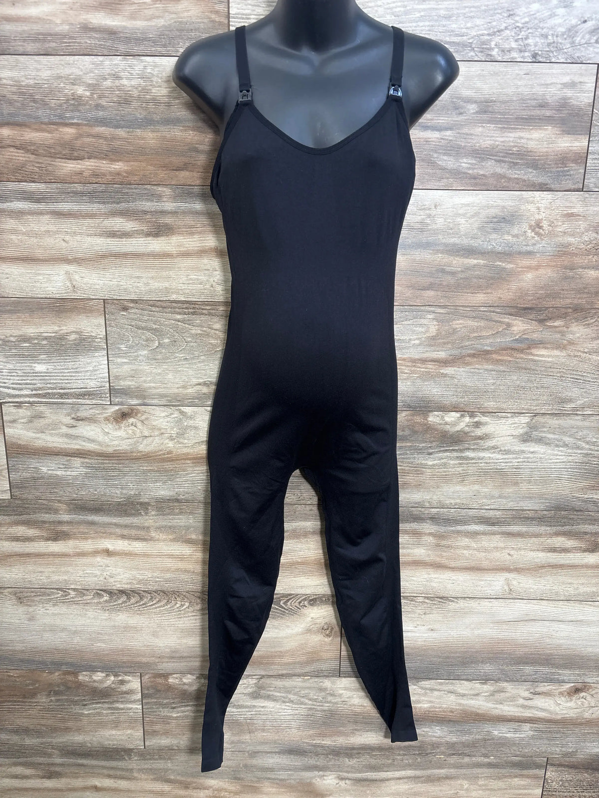 Black maternity nursing tank jumpsuit by Me n Mommy To Be on a black mannequin.