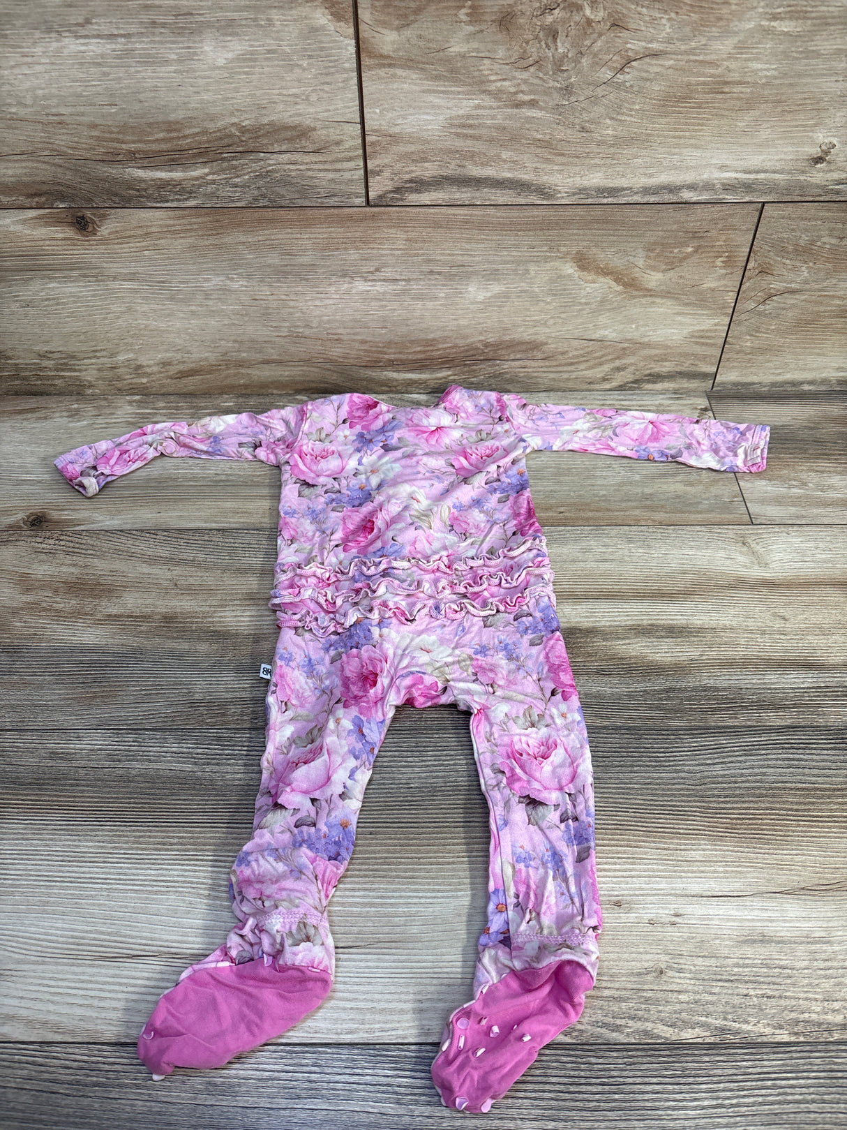 Bums & Roses Ellery Ruffle Footie Sleeper Pink sz 6-9m