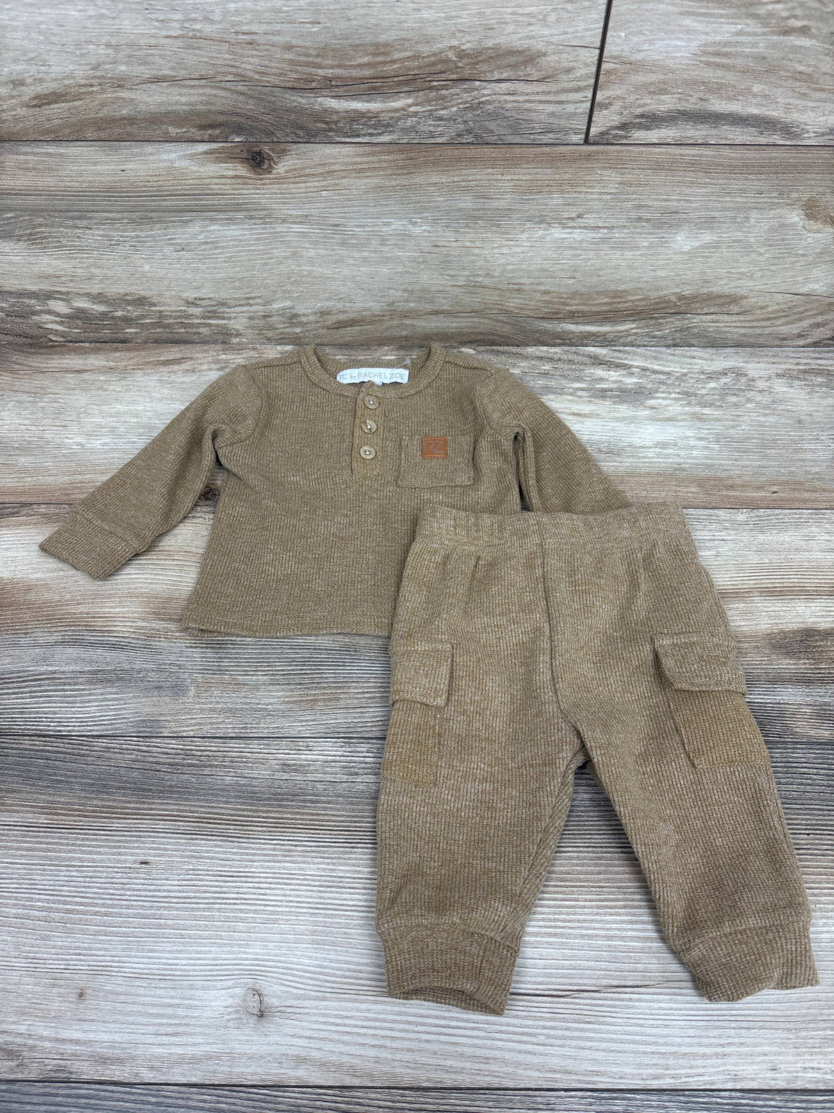 RZ by Rachel Zoe 2pc Knit Henley Shirt & Pants Set Tan sz 3/6m