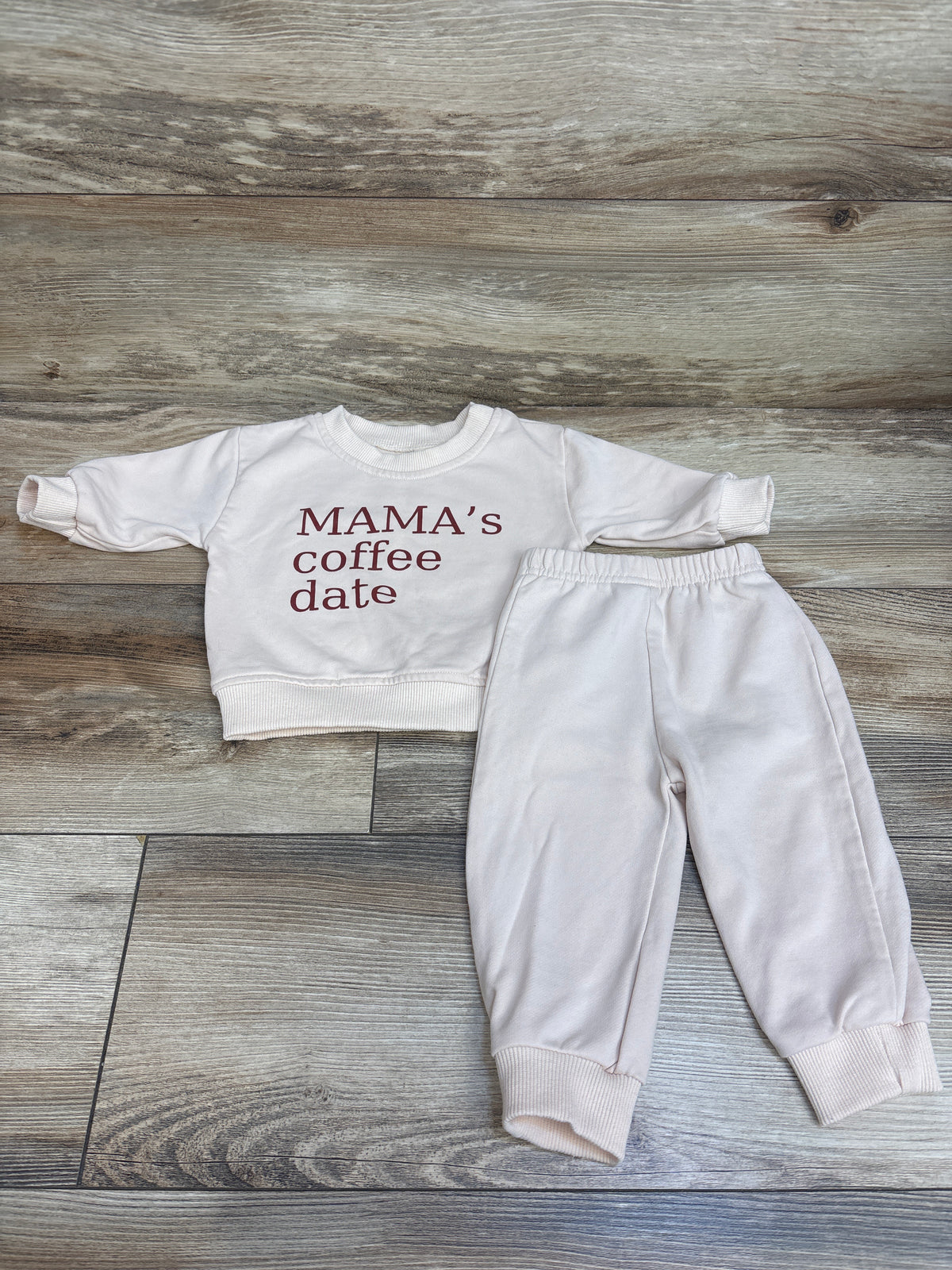 MiniOlie Mama's Coffee Date 2pc Sweatshirt Set Cream sz 3-6m
