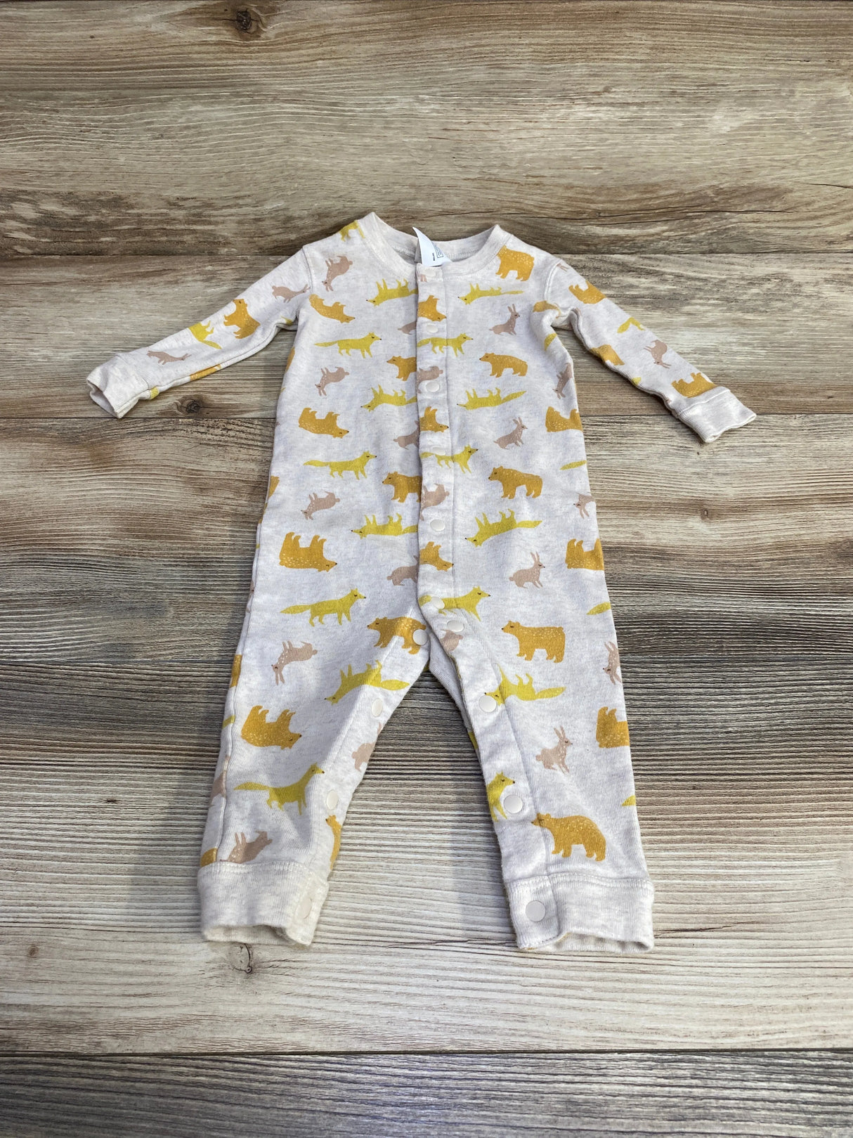 Uni Qlo Animal Print Sleeper Oatmeal sz 6-12m - Me n Mommy To Be