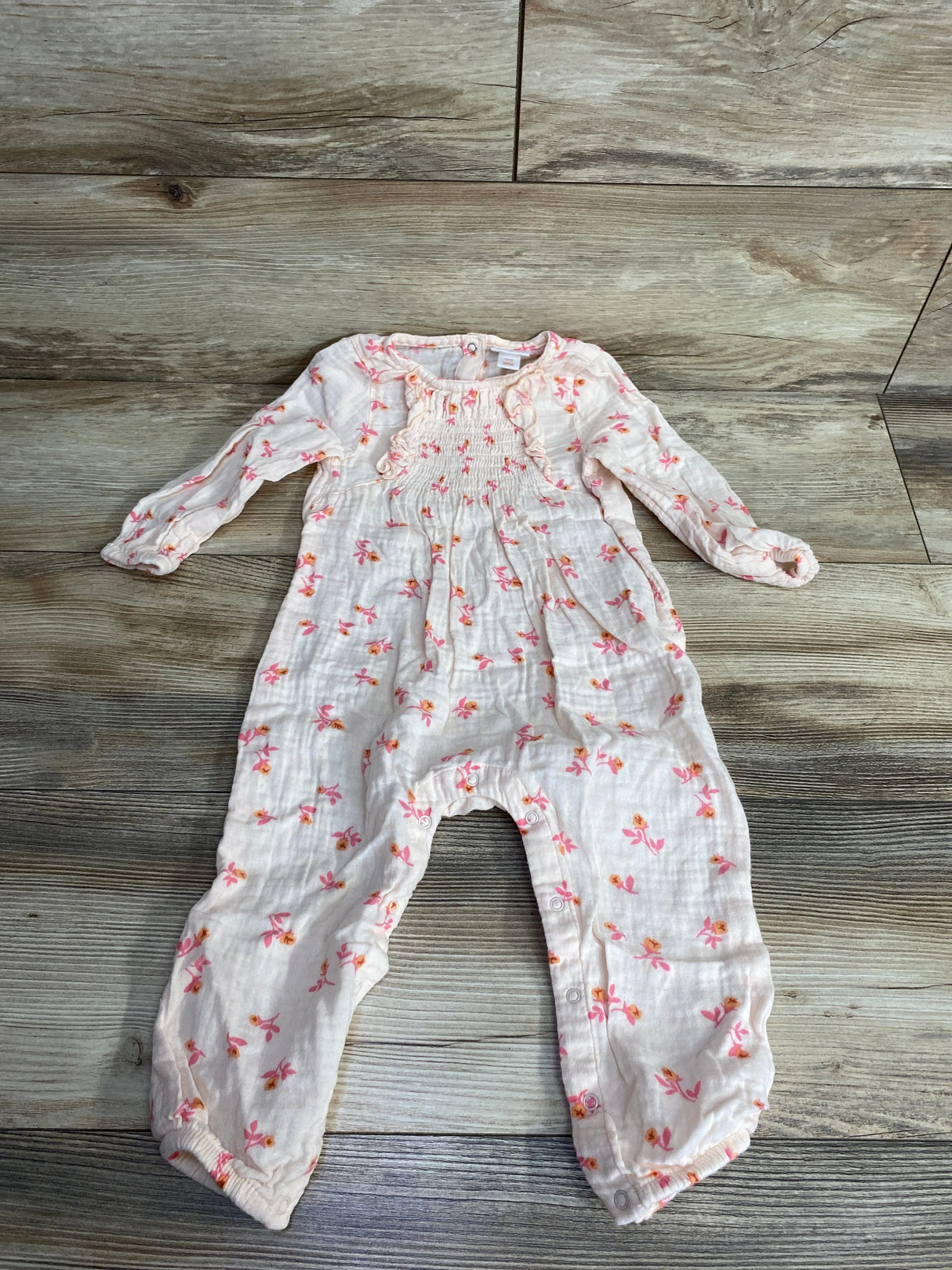 Cat & Jack Floral Smocked Coverall Pink sz 18m