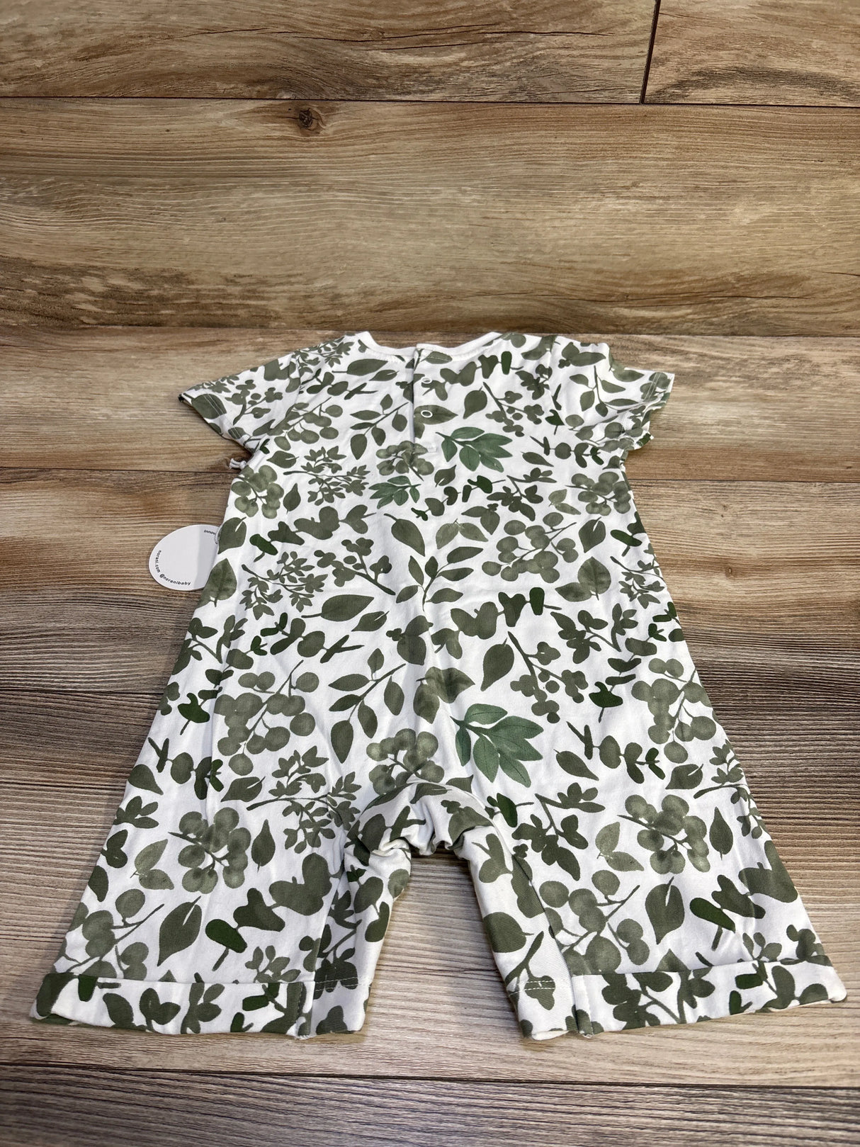 NEW Norani Baby Organic Snap Romper in Green Leaves White sz 12-18m