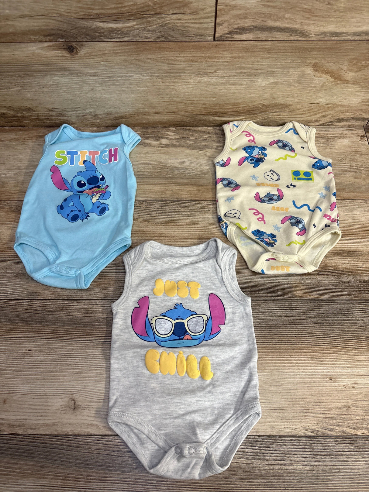 Disney Baby 3pk Stitch Tank Bodysuits Blue sz 6-9m