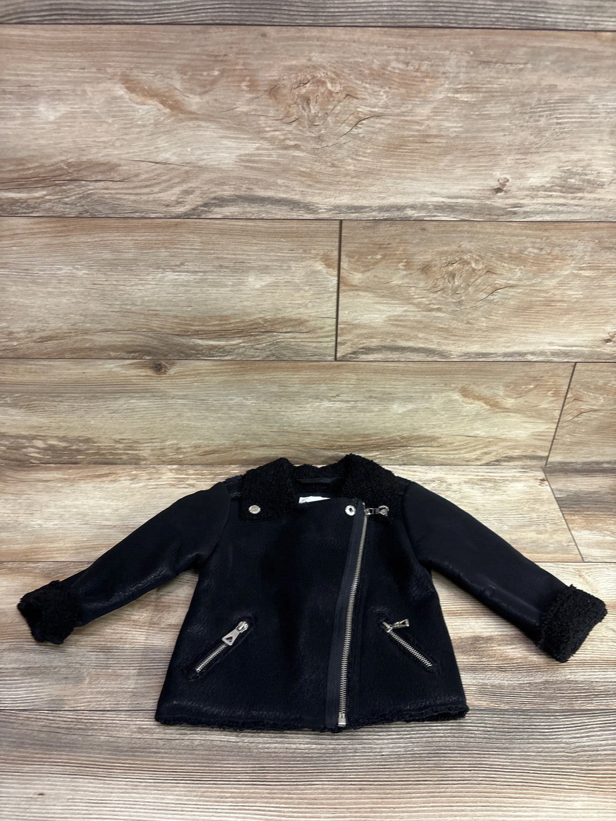 Urban Republic faux leather black moto jacket for toddlers with sherpa lining